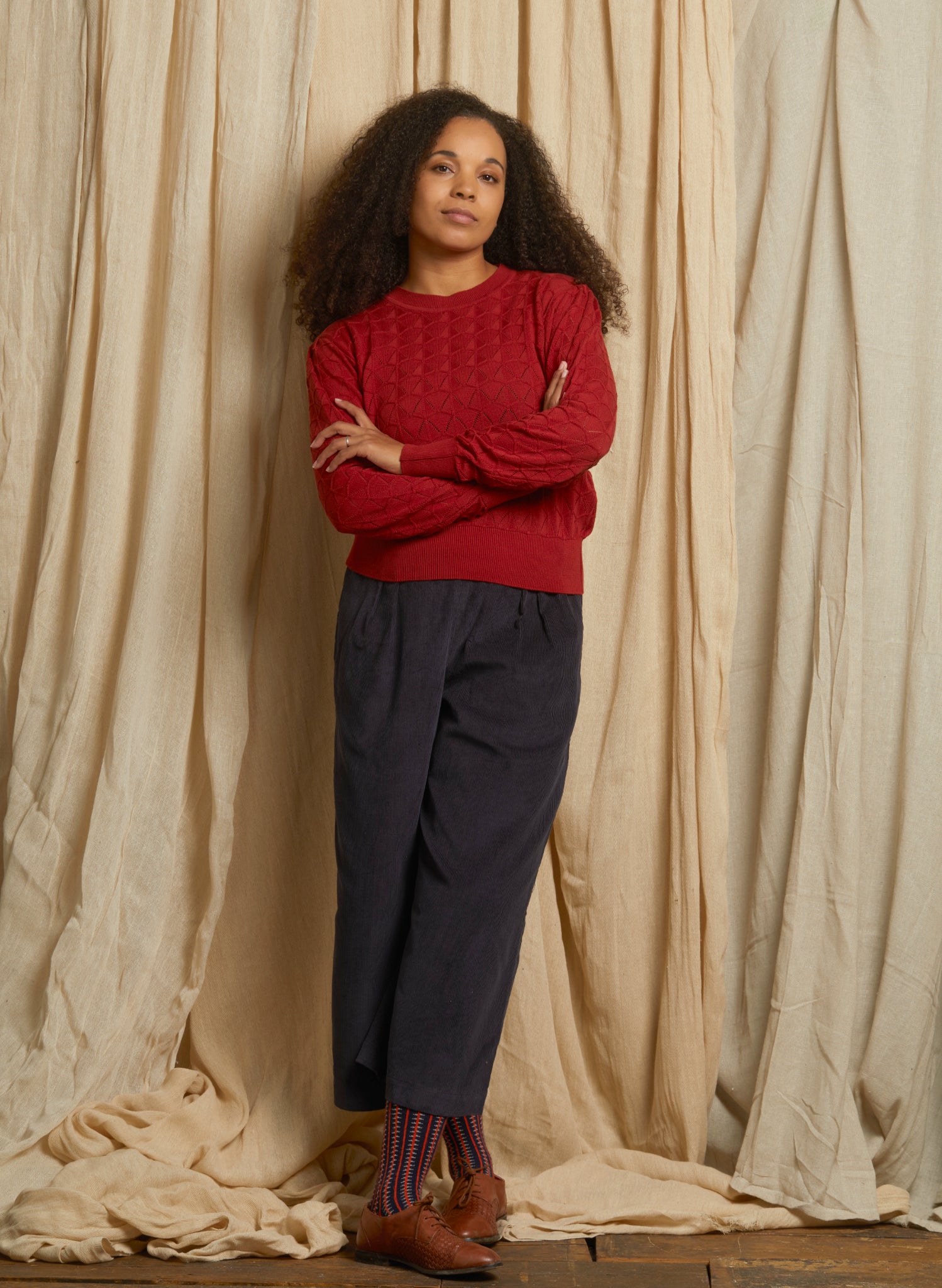 Clara - Rust Pointelle Top