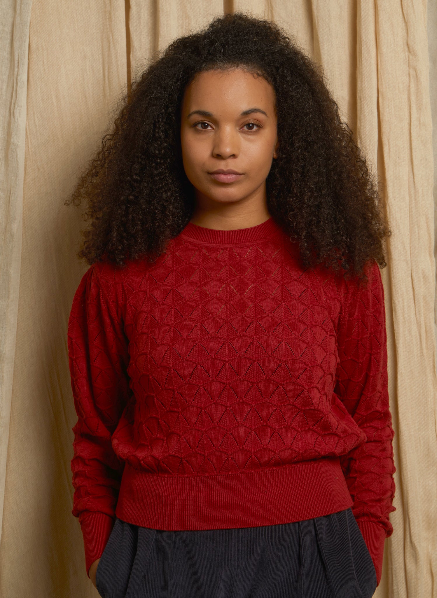 Clara - Rust Pointelle Top