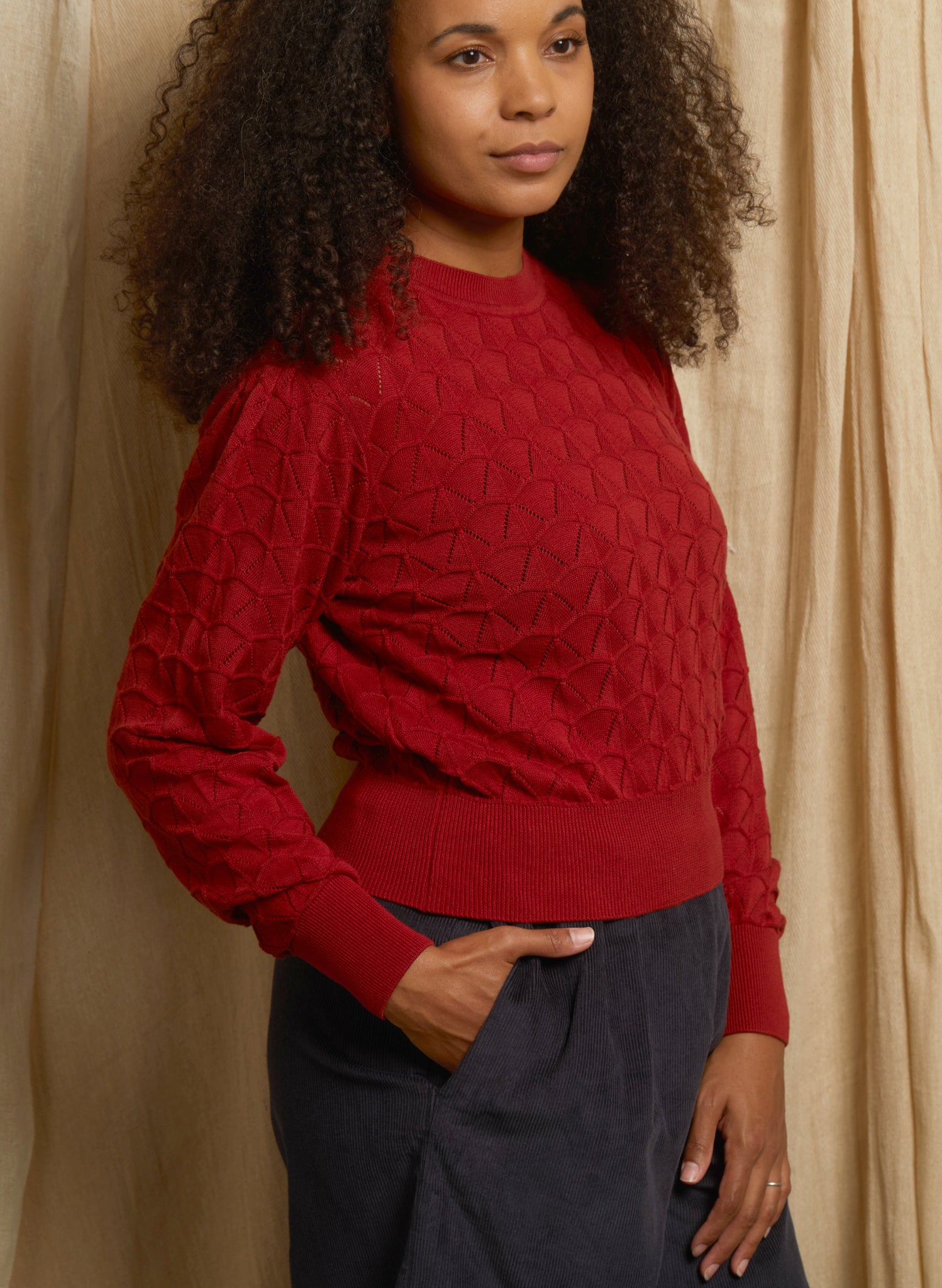 Clara - Rust Pointelle Top