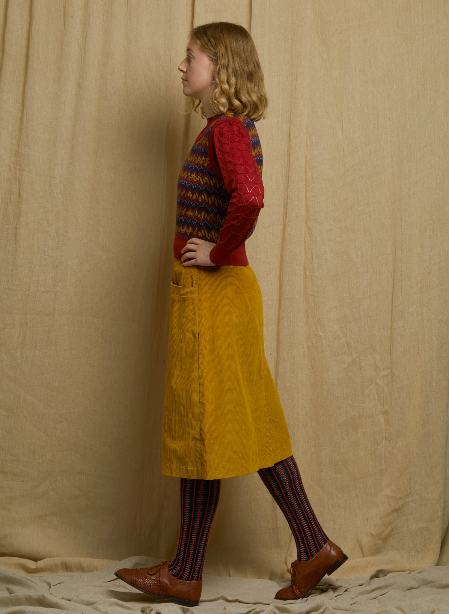 Cora - Mustard Corduroy Skirt