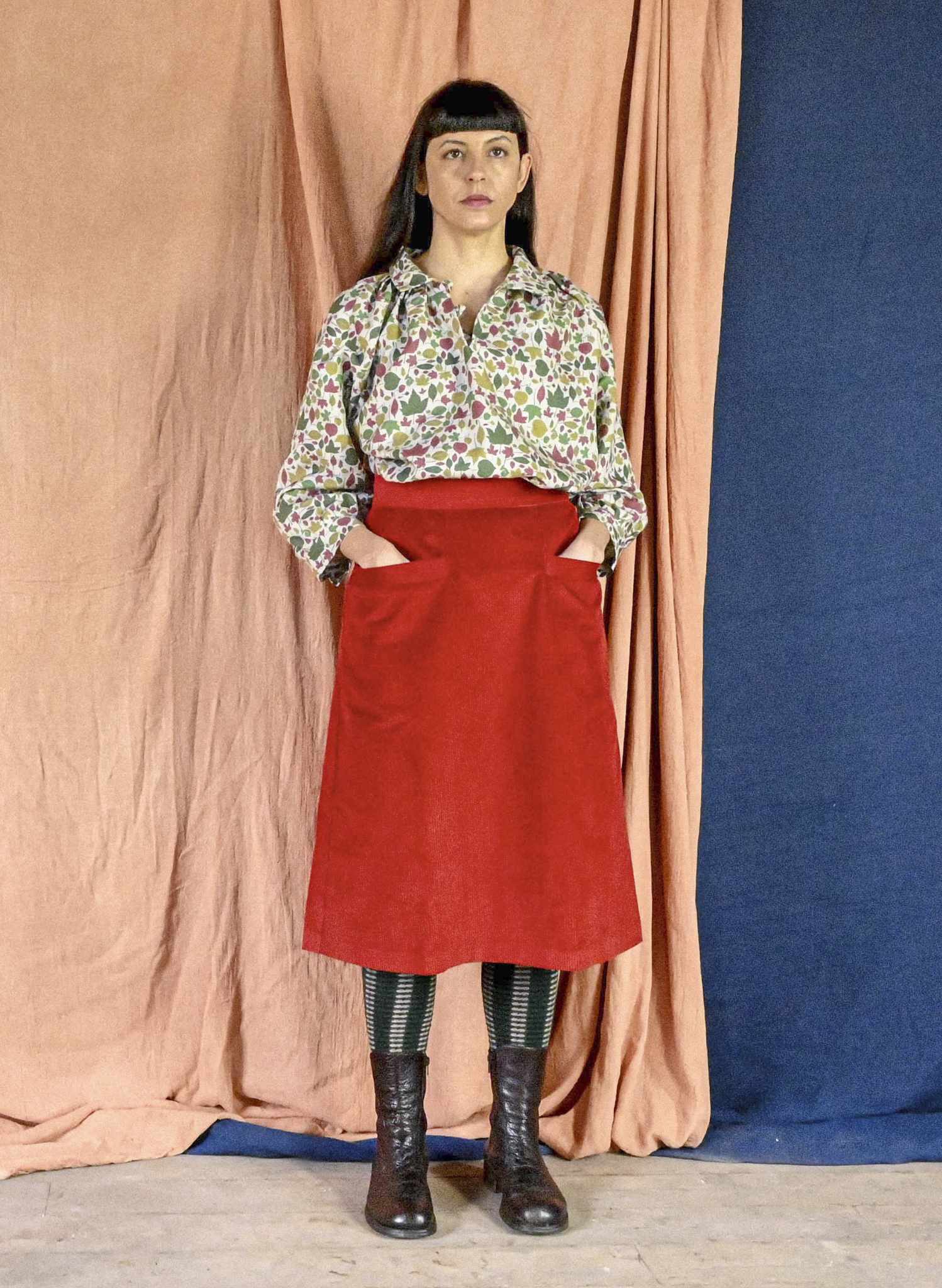 Cora - Rust Corduroy Skirt