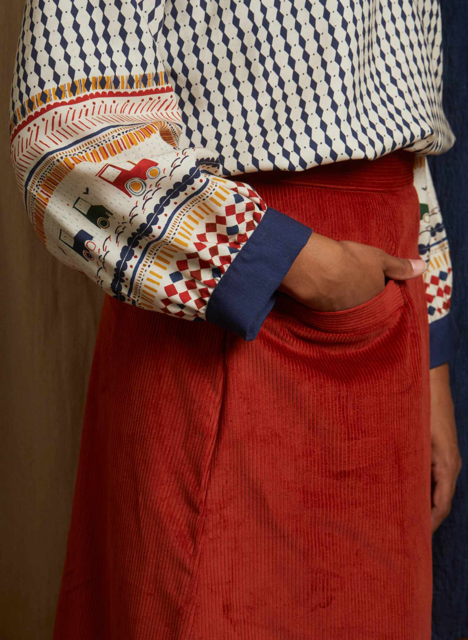 Cora - Rust Corduroy Skirt
