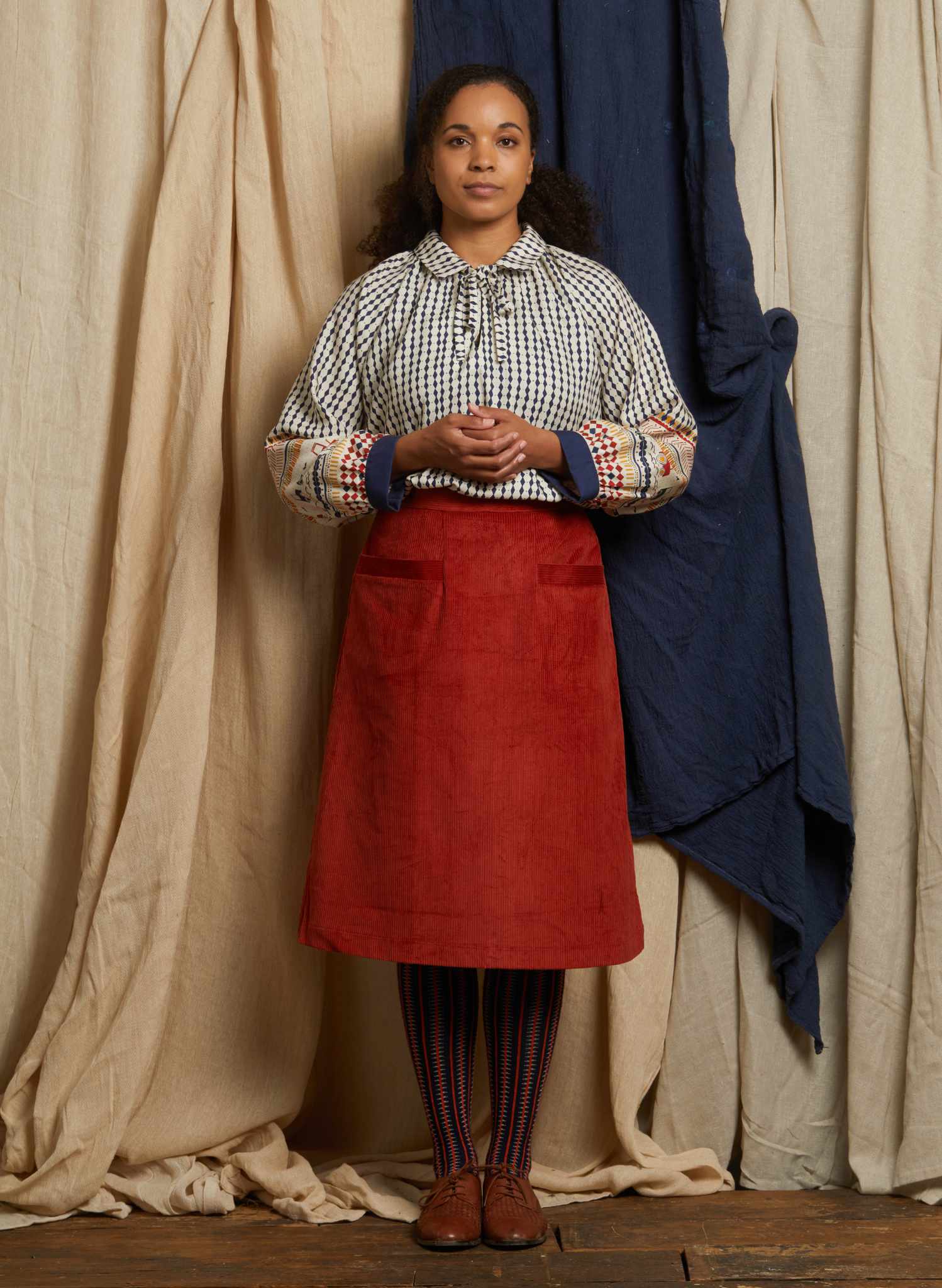 Cora - Rust Corduroy Skirt
