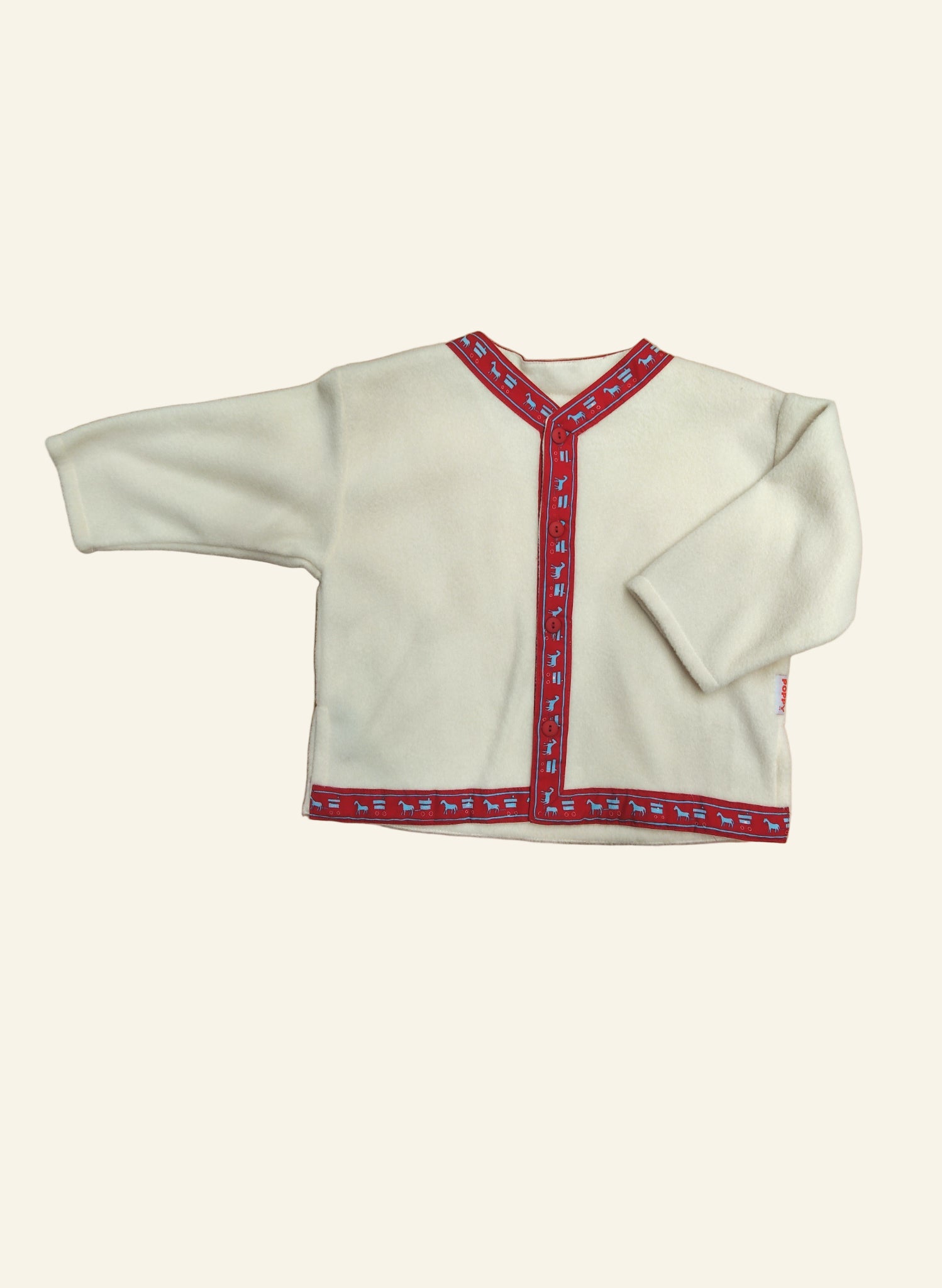 Children's Folk Jacket - Cream Fleece/Red Gypsy Wagon Trim