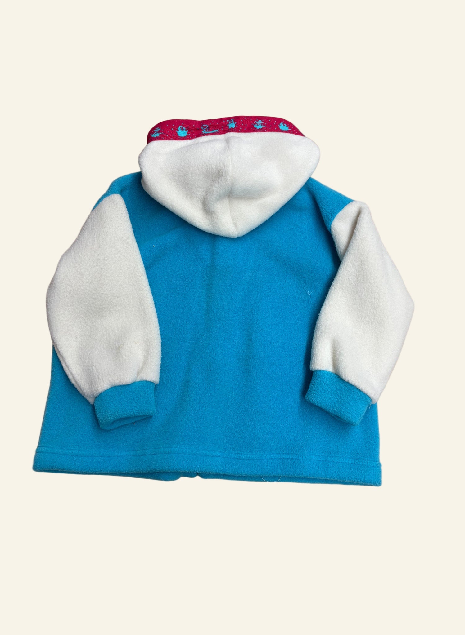 Childrens Hooded Jacket - Turquiose/Cream Fleece with Fushia Cat Trim
