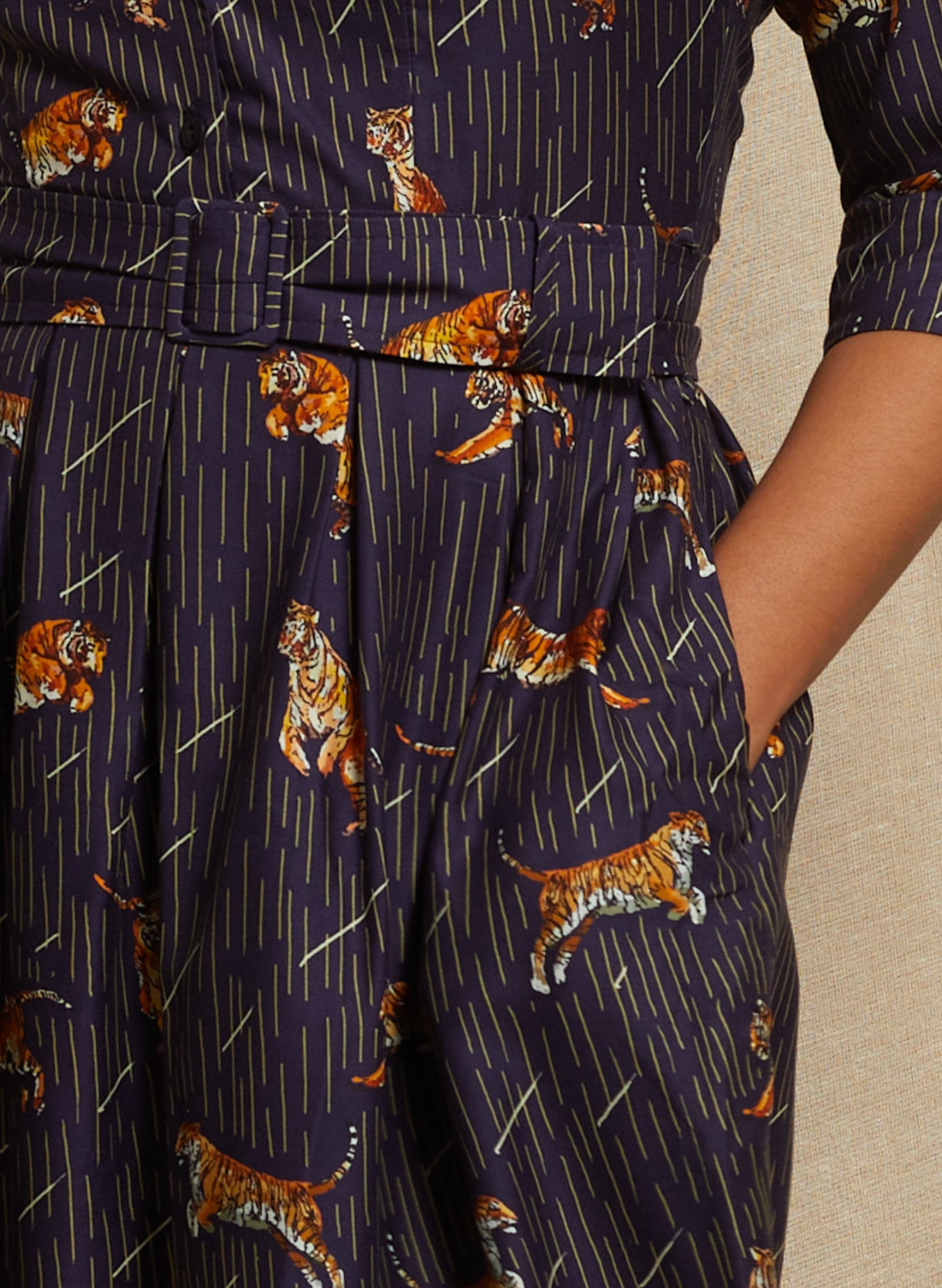 Cynthia - Navy Leaping Tigers Dress