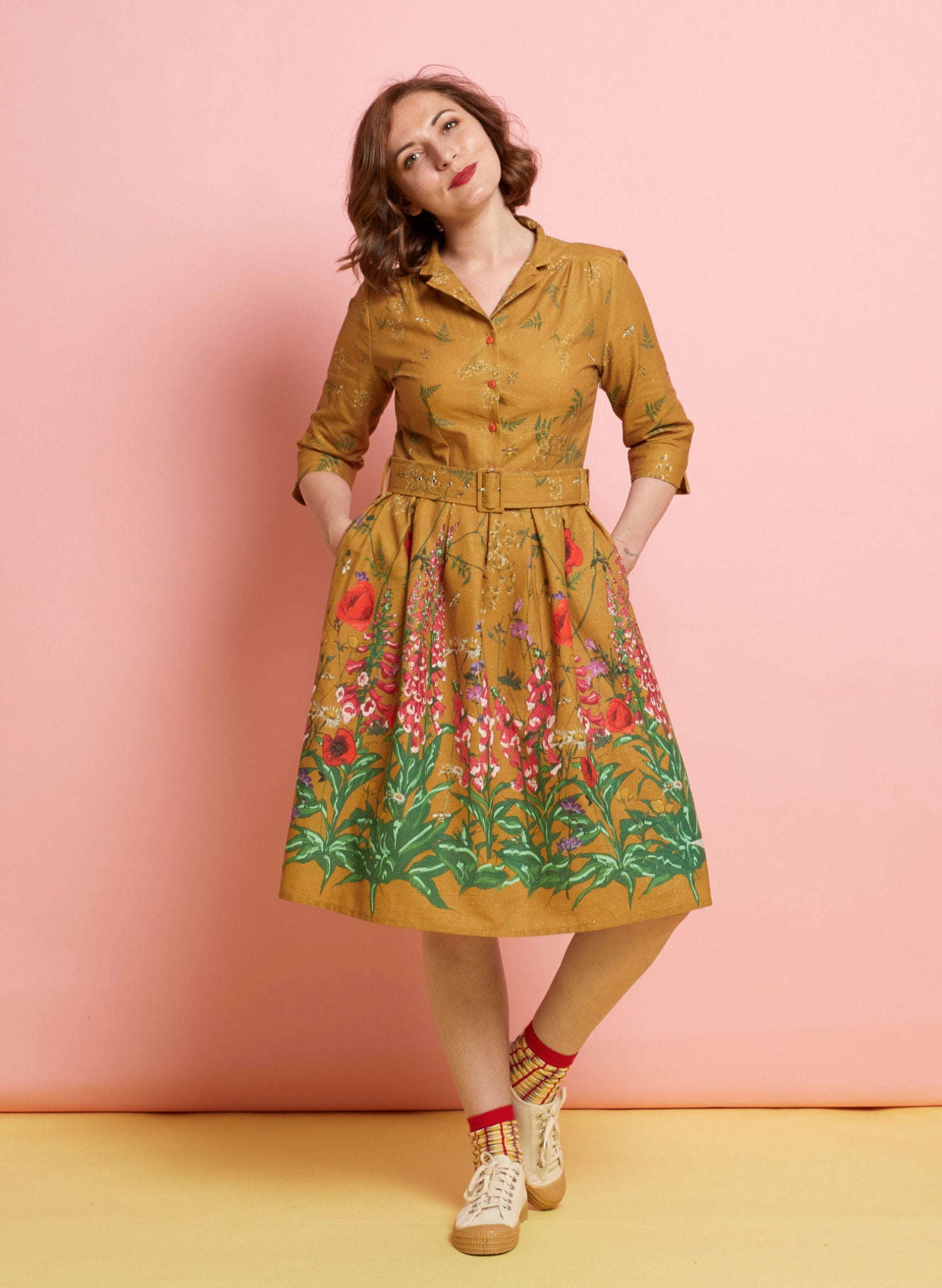 Cynthia - Mustard Wildflowers Dress