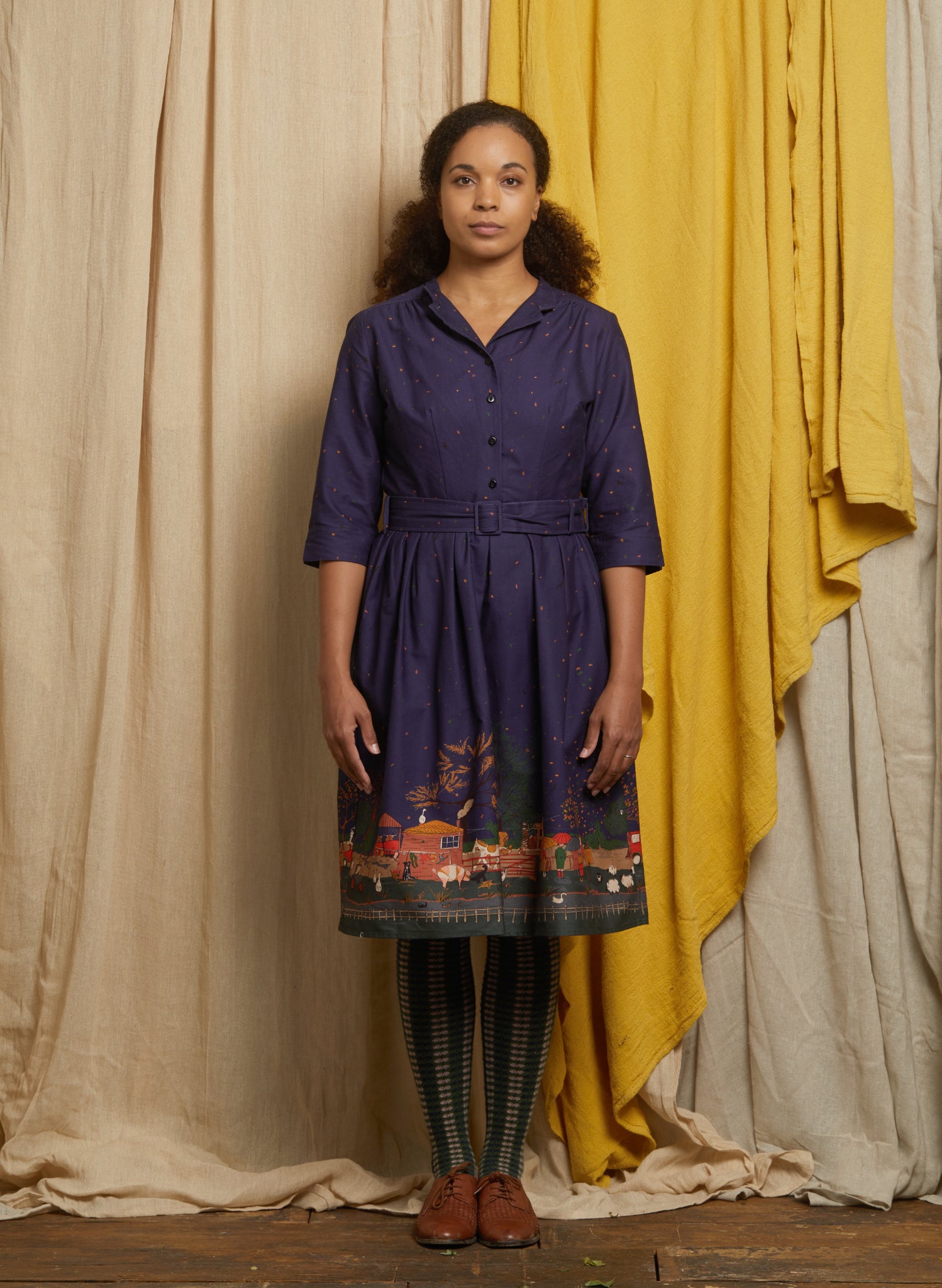 Cynthia - Farmyard Indigo Dress