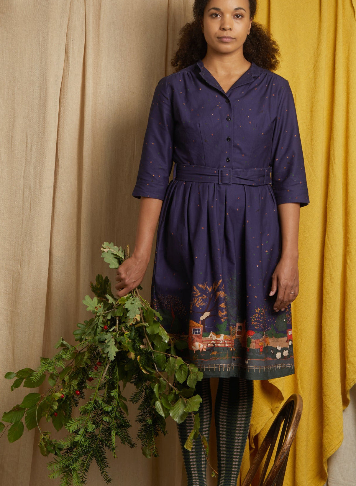 Cynthia - Farmyard Indigo Dress