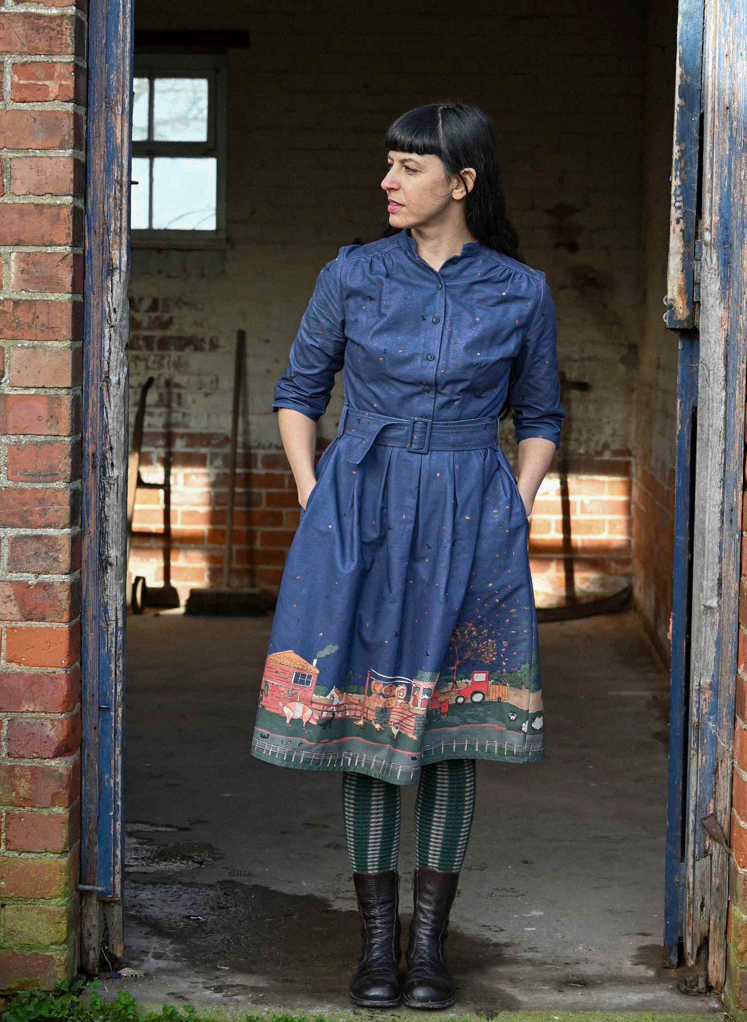 Cynthia - Farmyard Indigo Dress