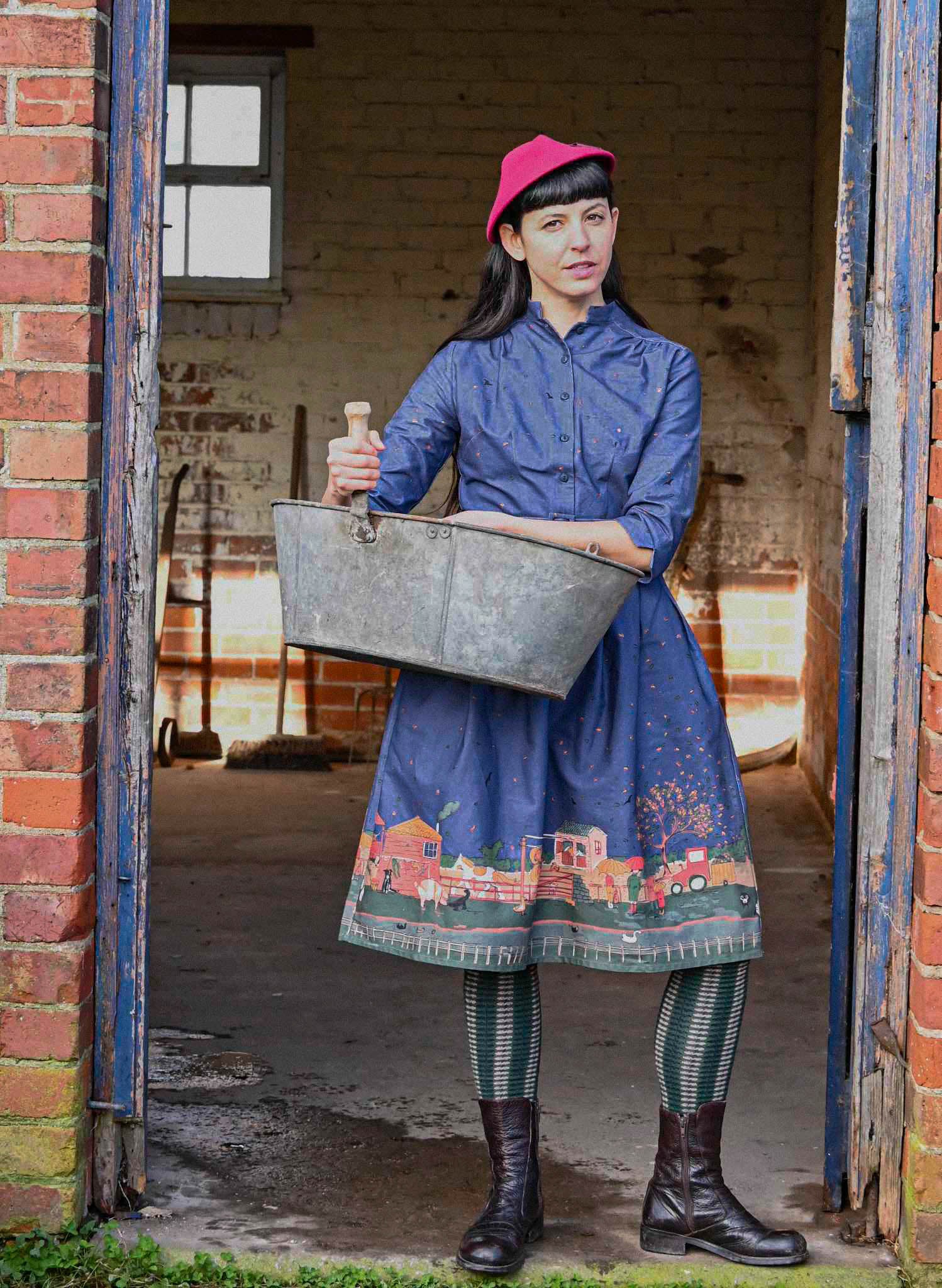 Cynthia - Farmyard Indigo Dress