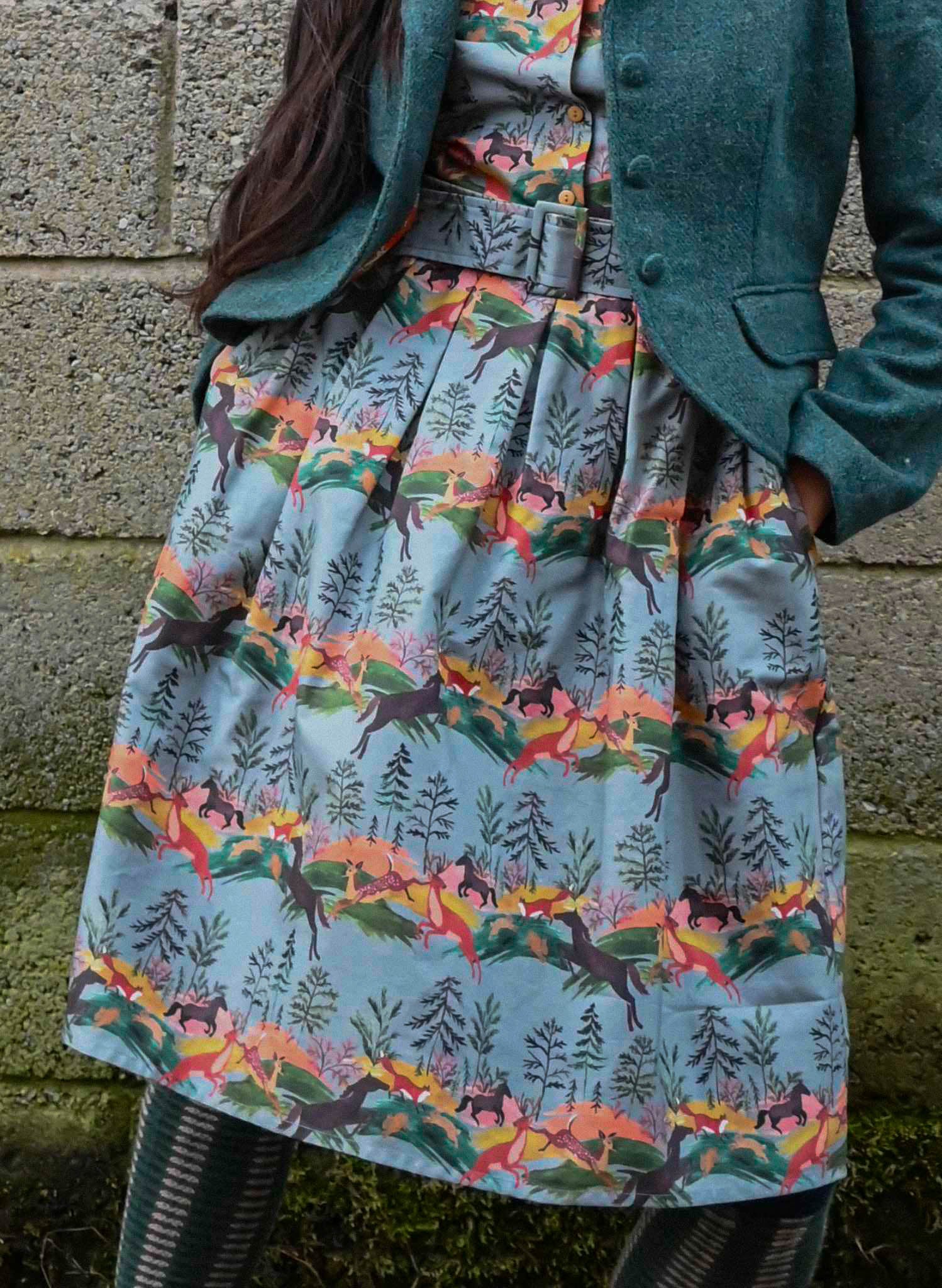 Cynthia - Eggshell Leaping Deer Dress
