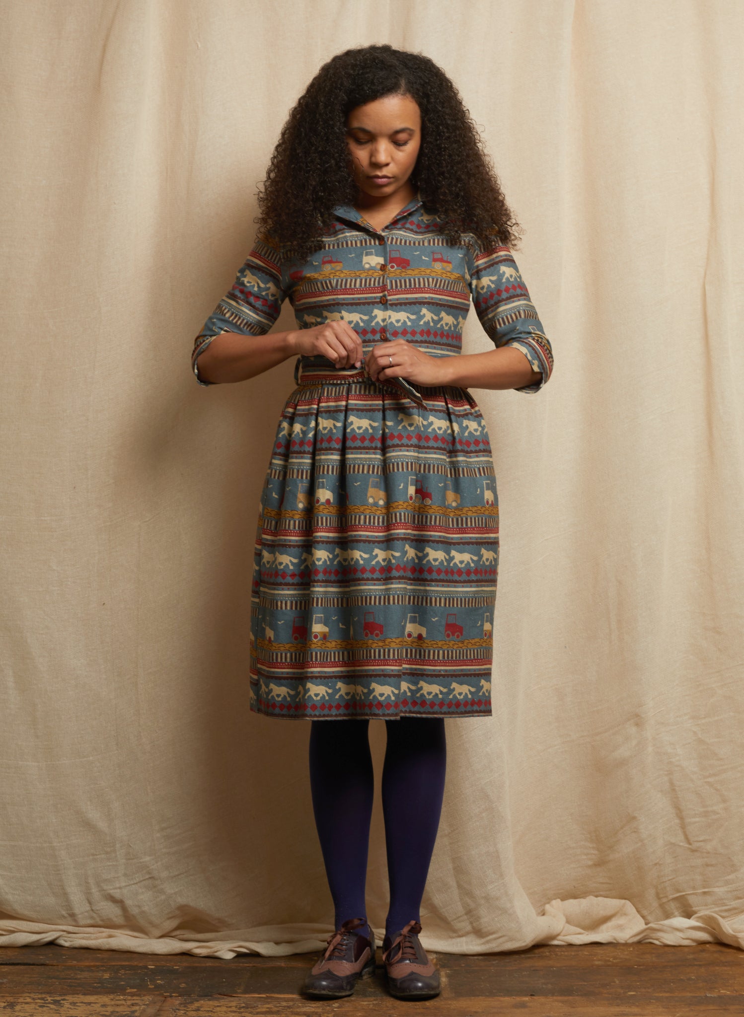 Cynthia - Teal Spinning Horses Dress