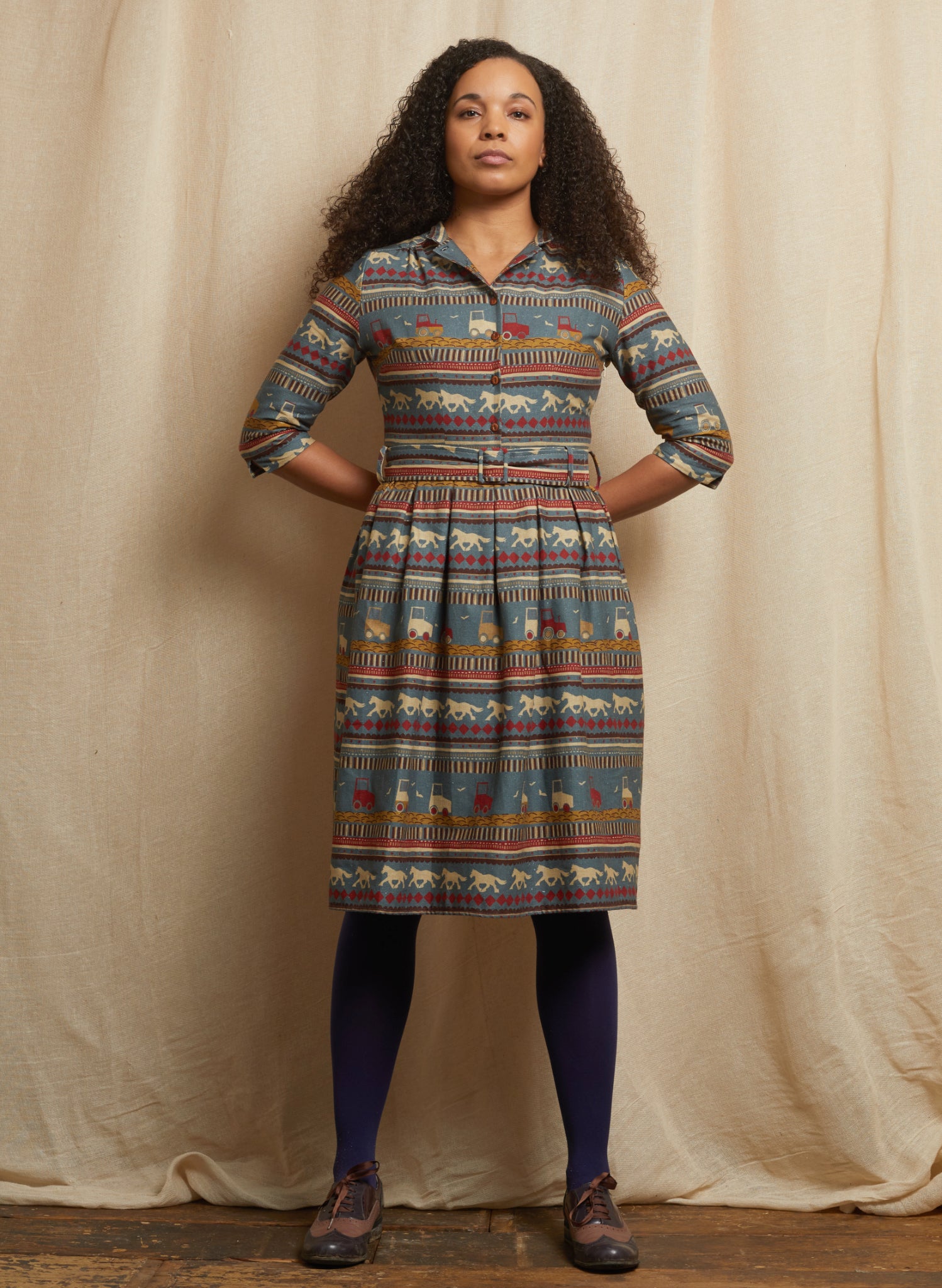 Cynthia - Teal Spinning Horses Dress