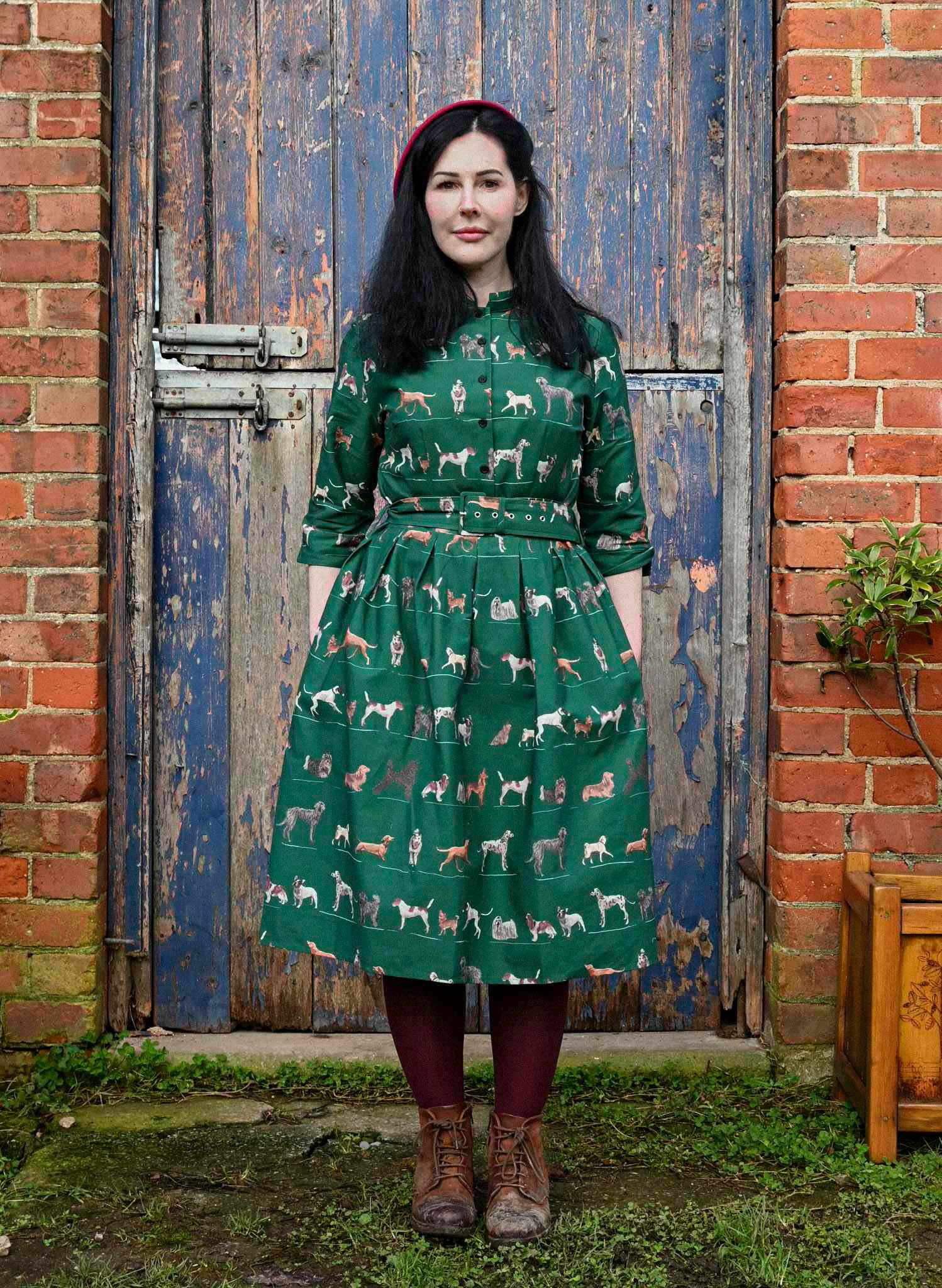 Cynthia Dress - Green Porcelain Dogs