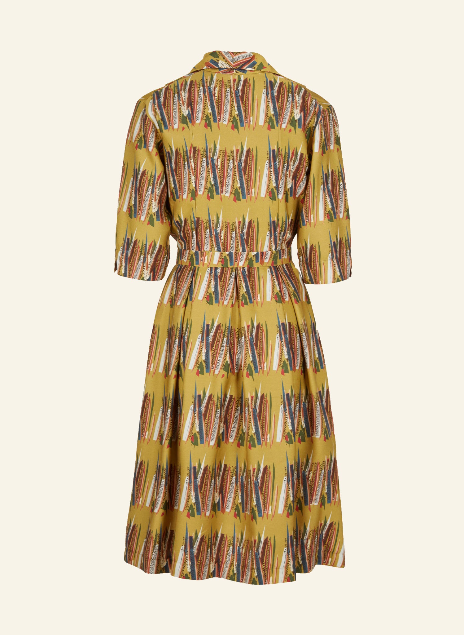 PRE LOVED - Ida Dress - Mustard Mid-Century Feather - Size 08