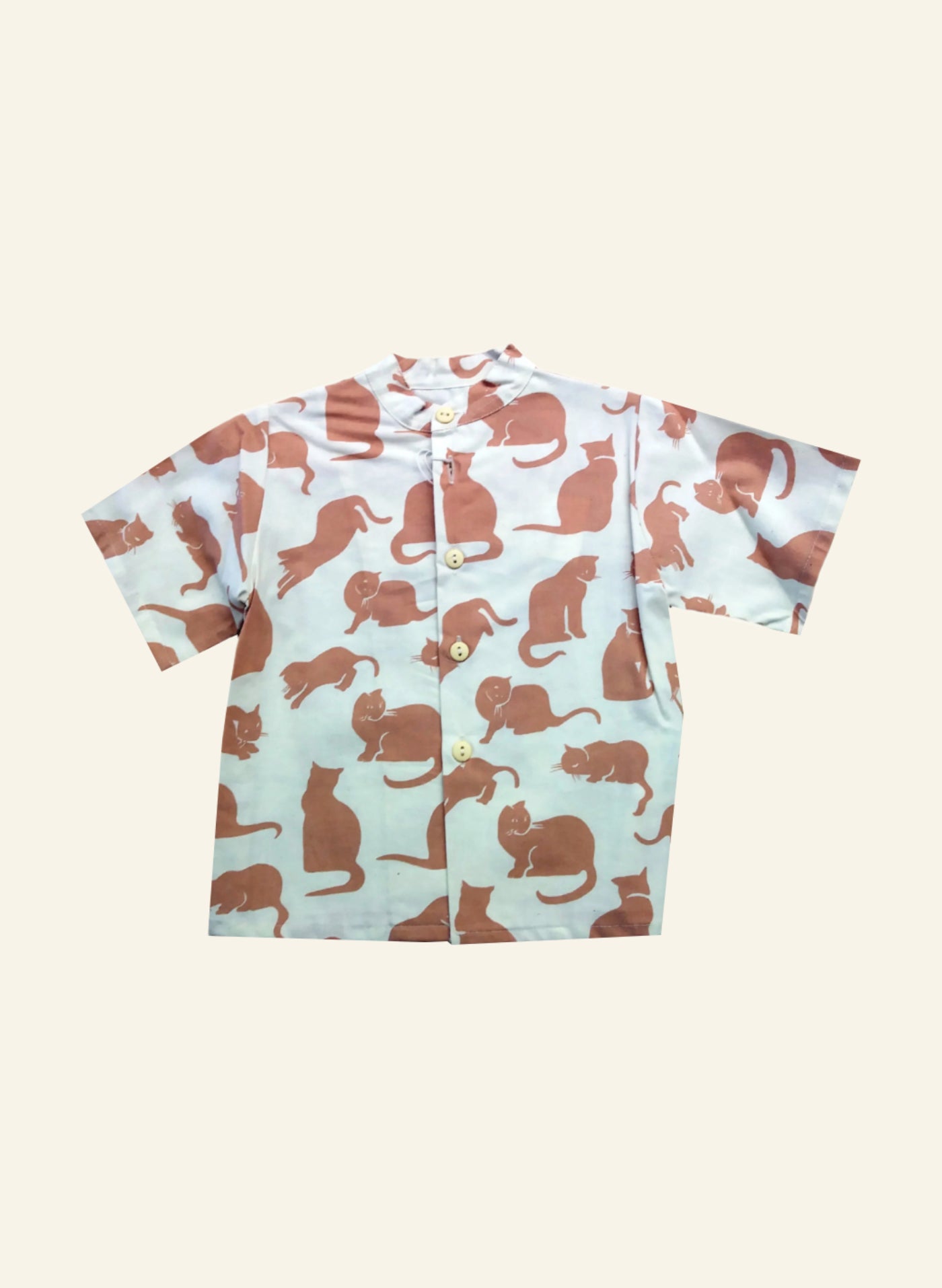 Archive Sale - Grandad Shirt - Ecru Cats