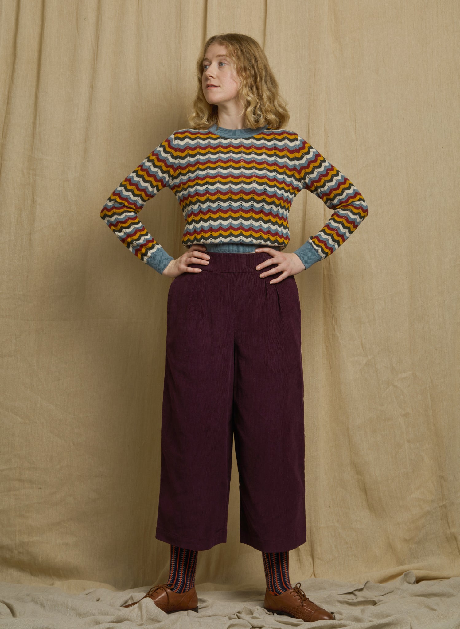 Edith - Plum Needlecord Trousers