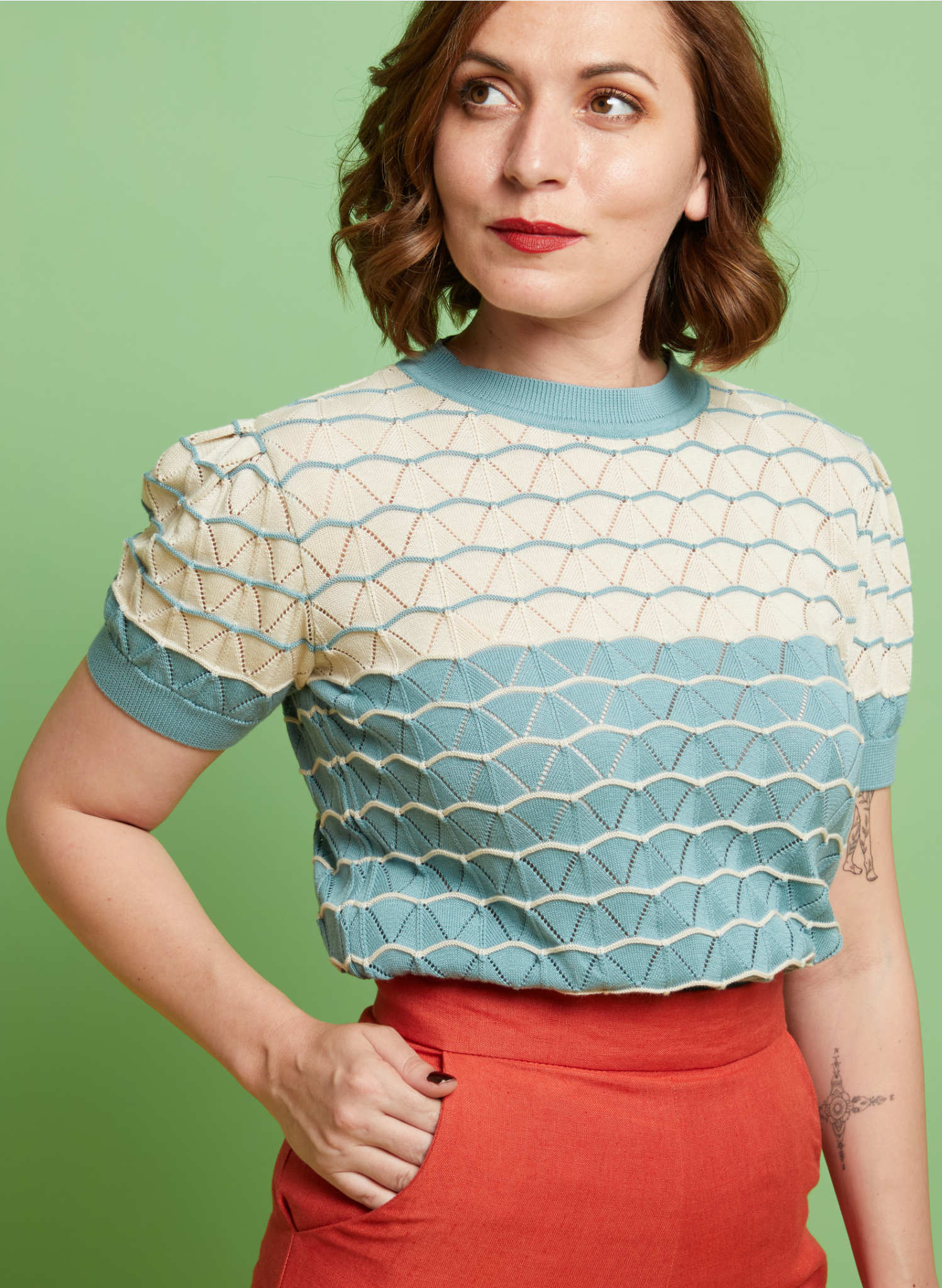 Eve Knitted Cotton Top - Teal Shell