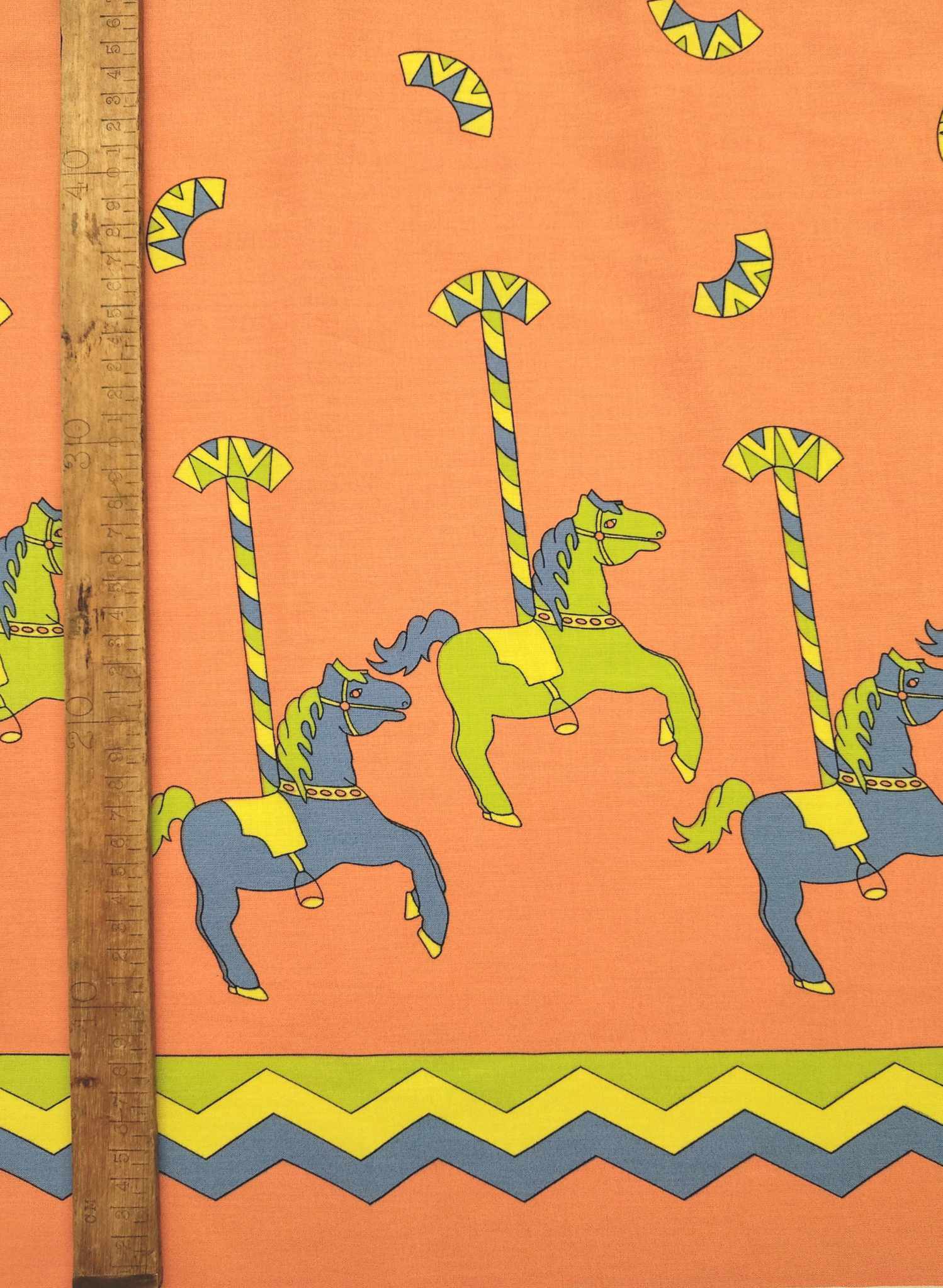 Remnant - 138cm x 34.5cm - Orange Carousel Print Fabric - Cotton