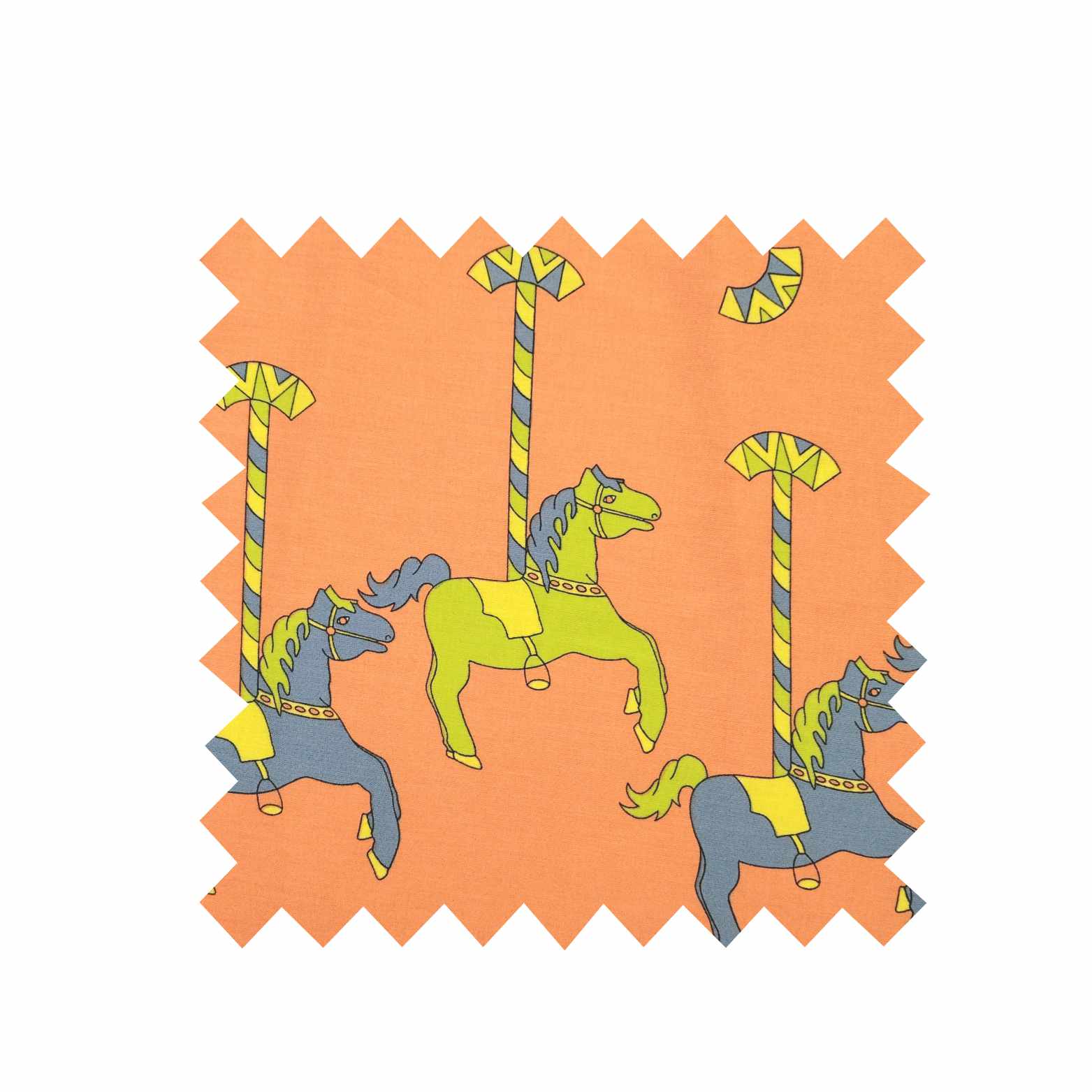 Remnant - 138cm x 34.5cm - Orange Carousel Print Fabric - Cotton
