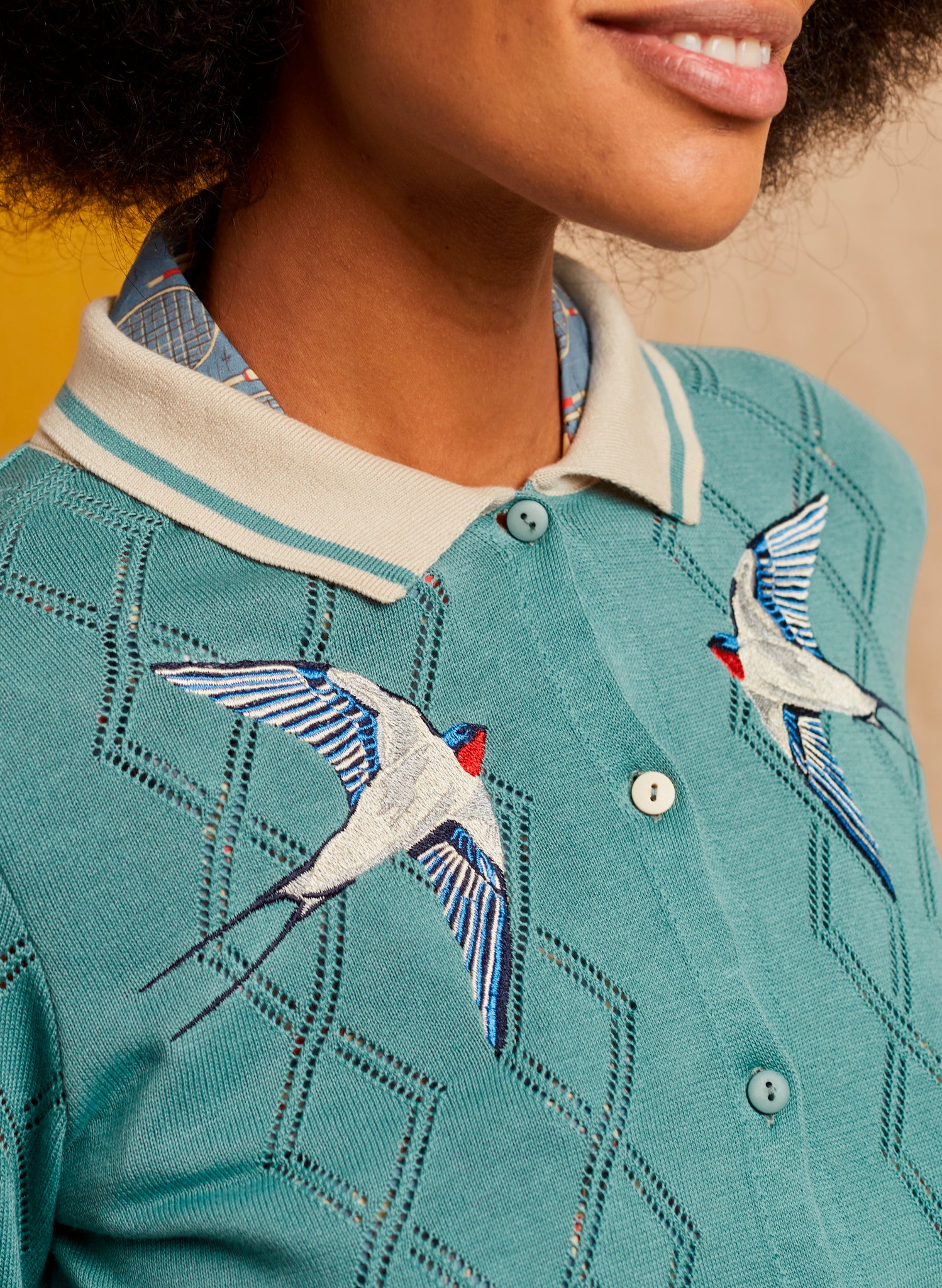 Fern Cardigan - Mineral Blue Swallows