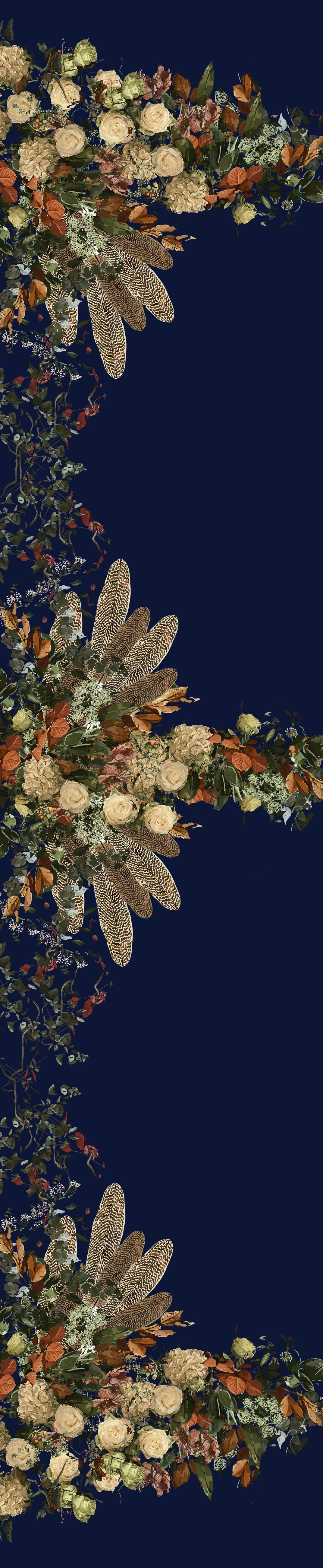Remnant - 108x130cm - Navy Floral and Feather - Twill