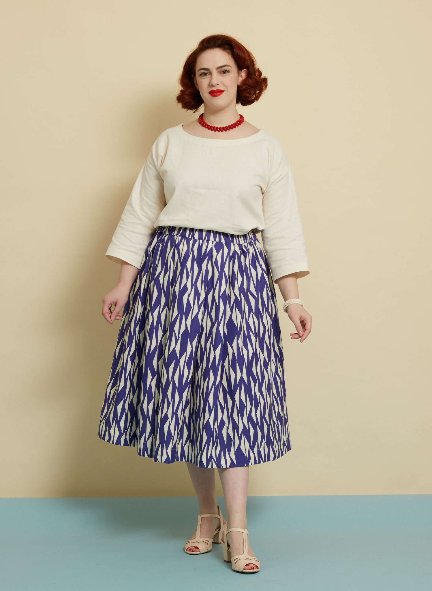 Blue Sails Print Midi Skirt | Cotton & Linen | Made in UK