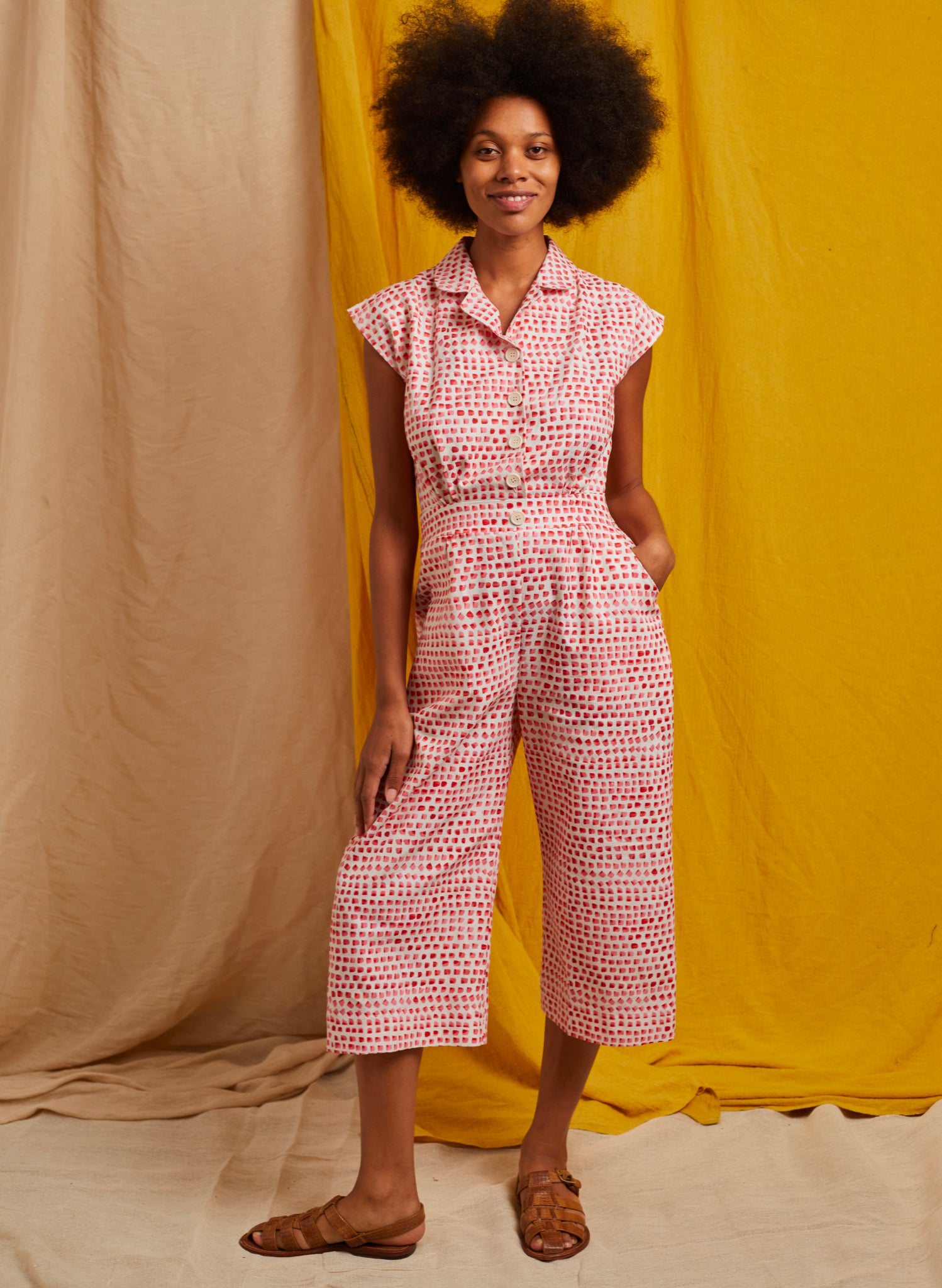 Francesca Jumpsuit - Pink Thumb Print