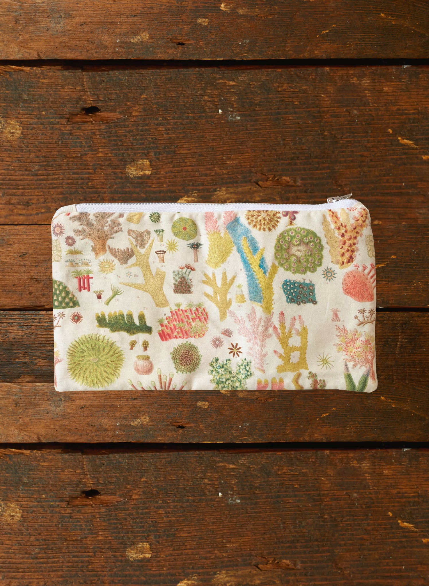Zip Pouch- Medium - Cream Coral Reef