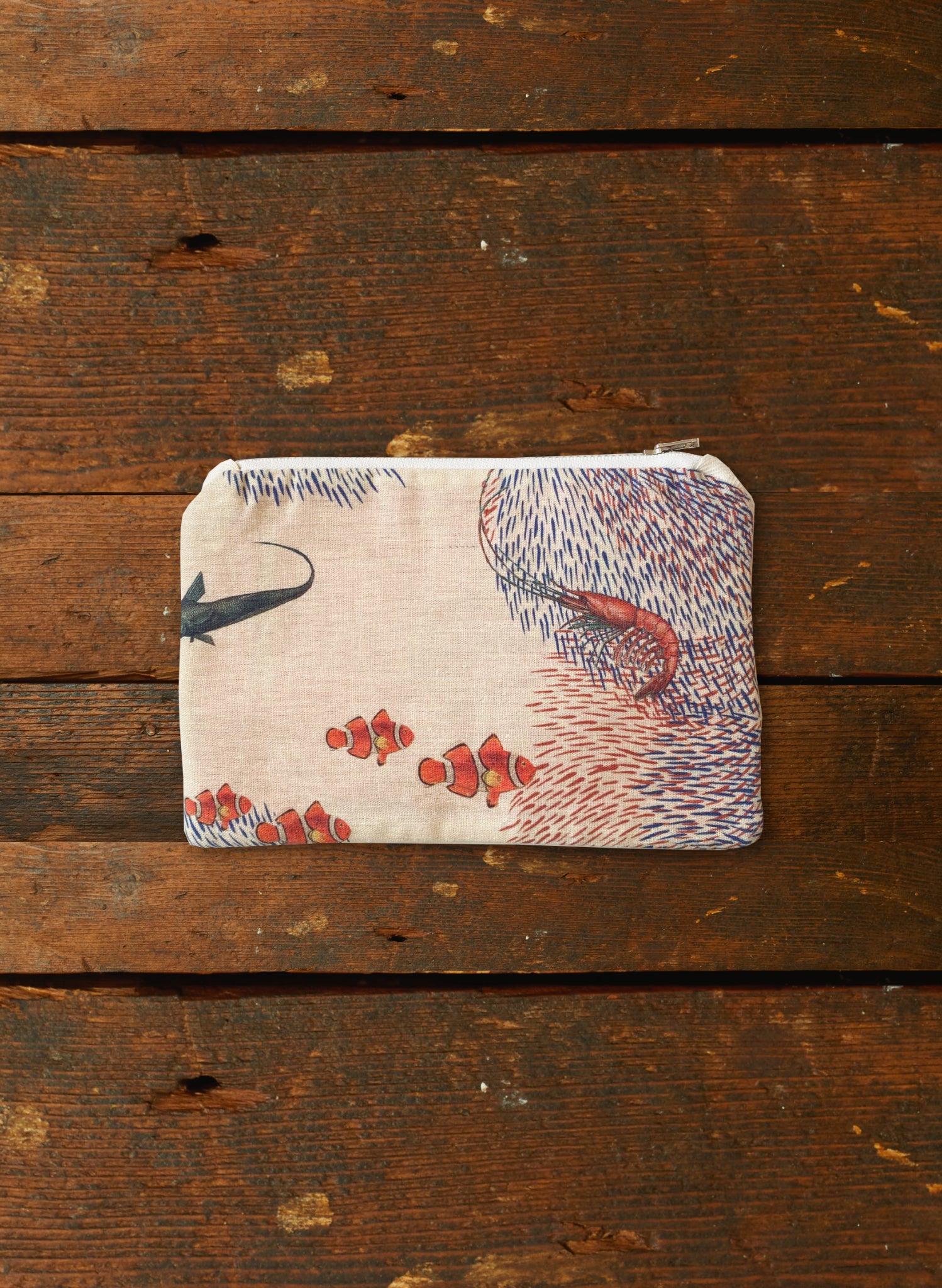Zip Pouch- Small - Ivory Coral Migration