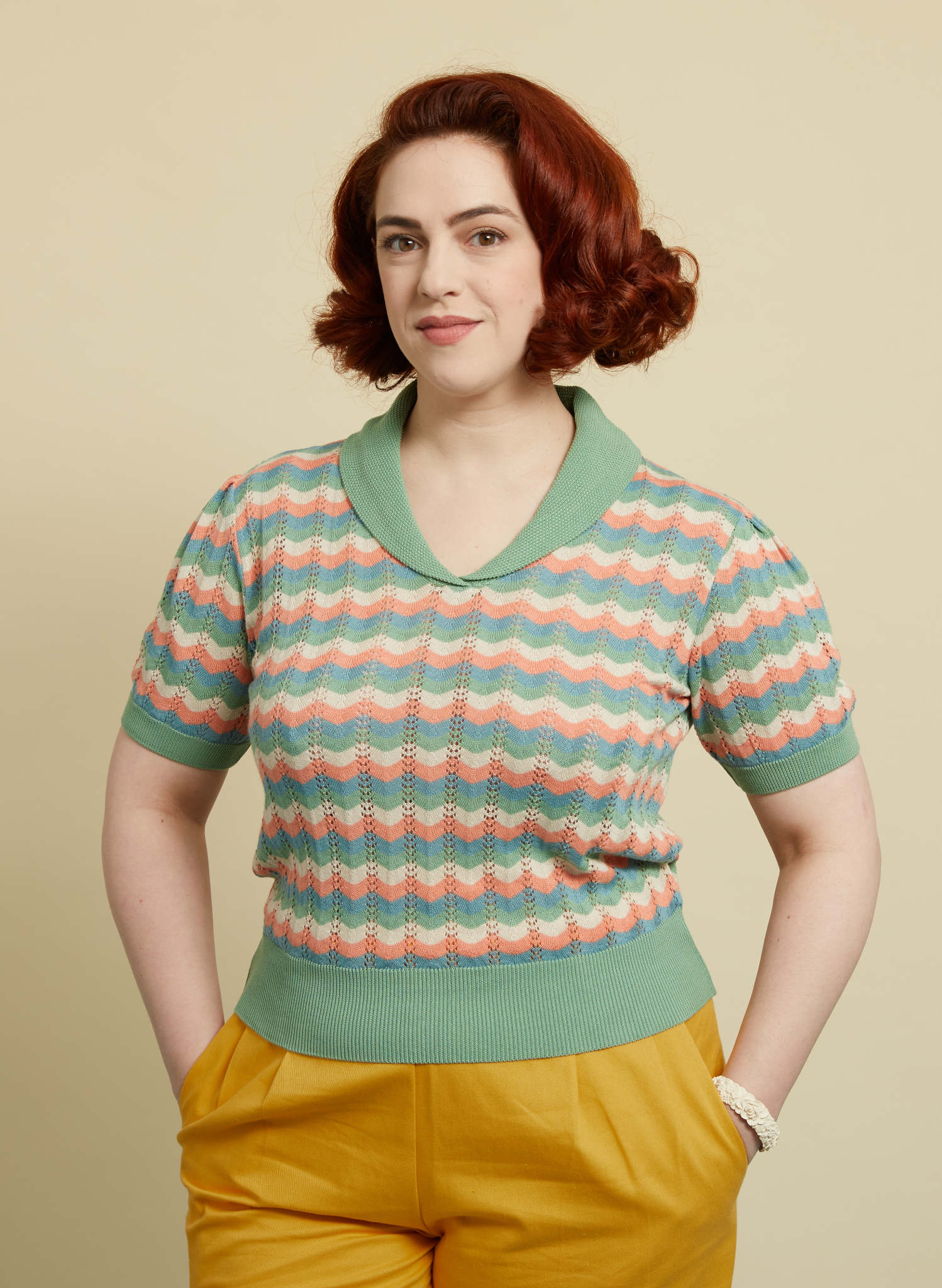 Hilary Knitted Cotton Top - Green Refresher