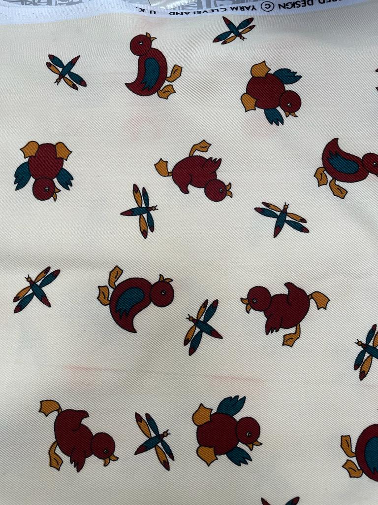 Remnant - 4m - Cream Puddle Ducks Fabric - Cotton Twill