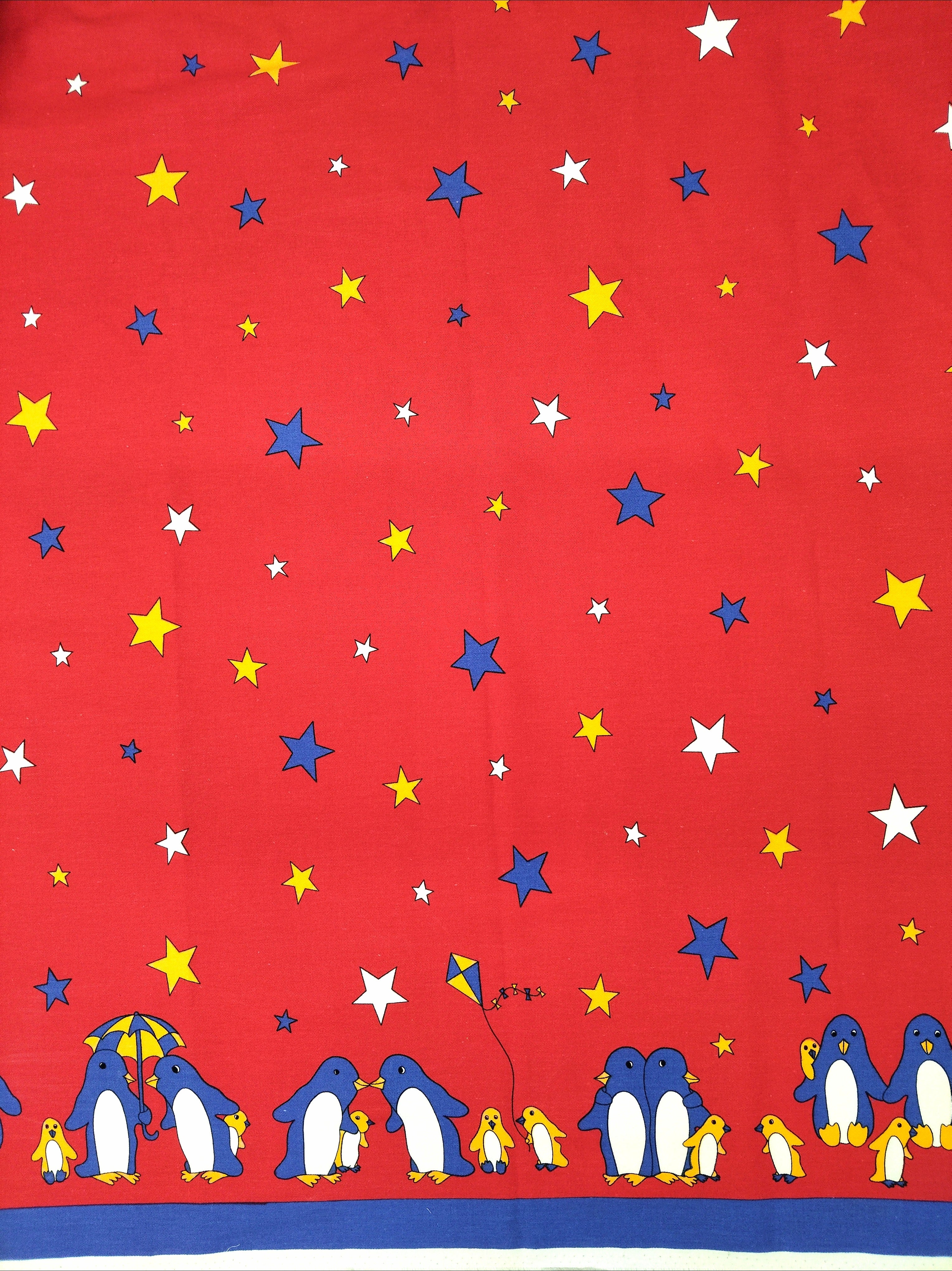 Remnant  - 1m - Red Penguin Fabric - Cotton twill Fabric