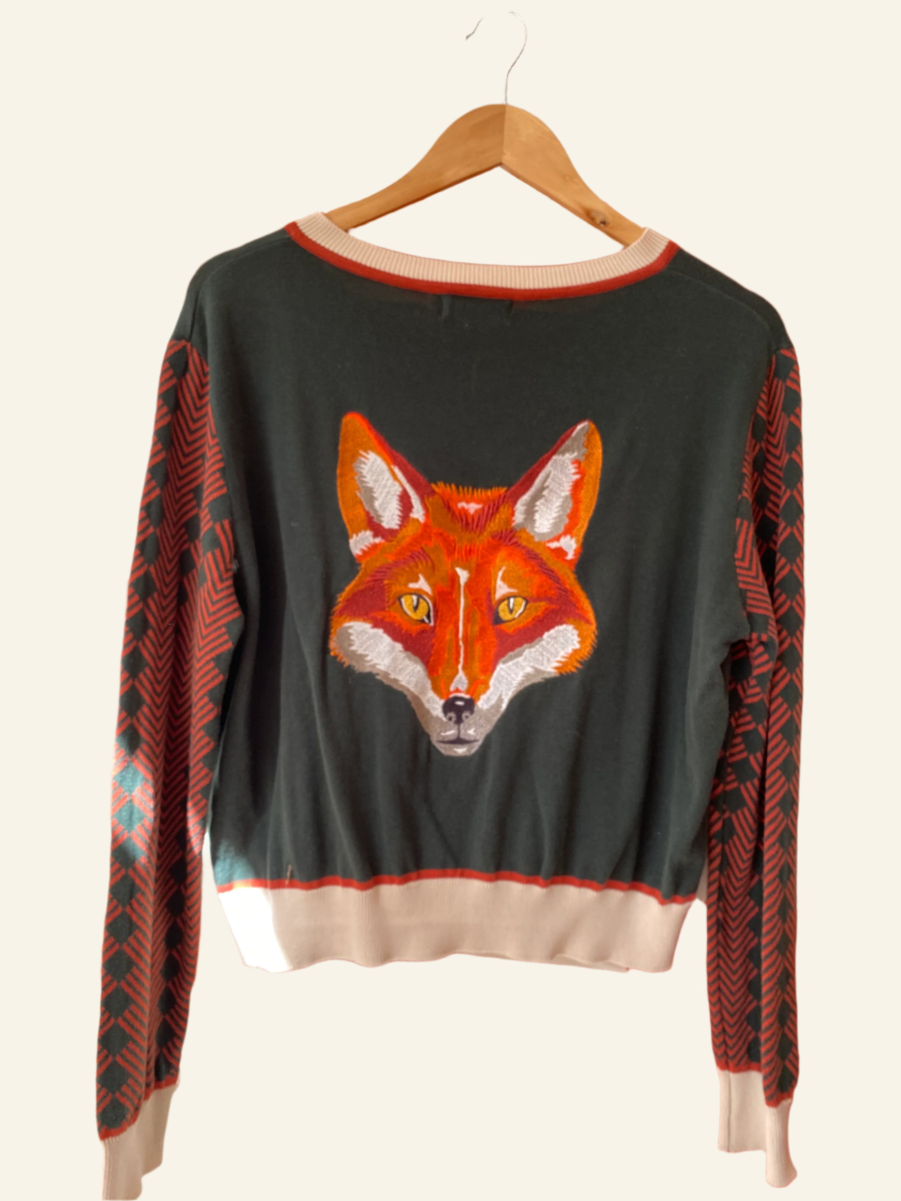 PRE LOVED - Vera - Green Fox Embroidered Cardigan