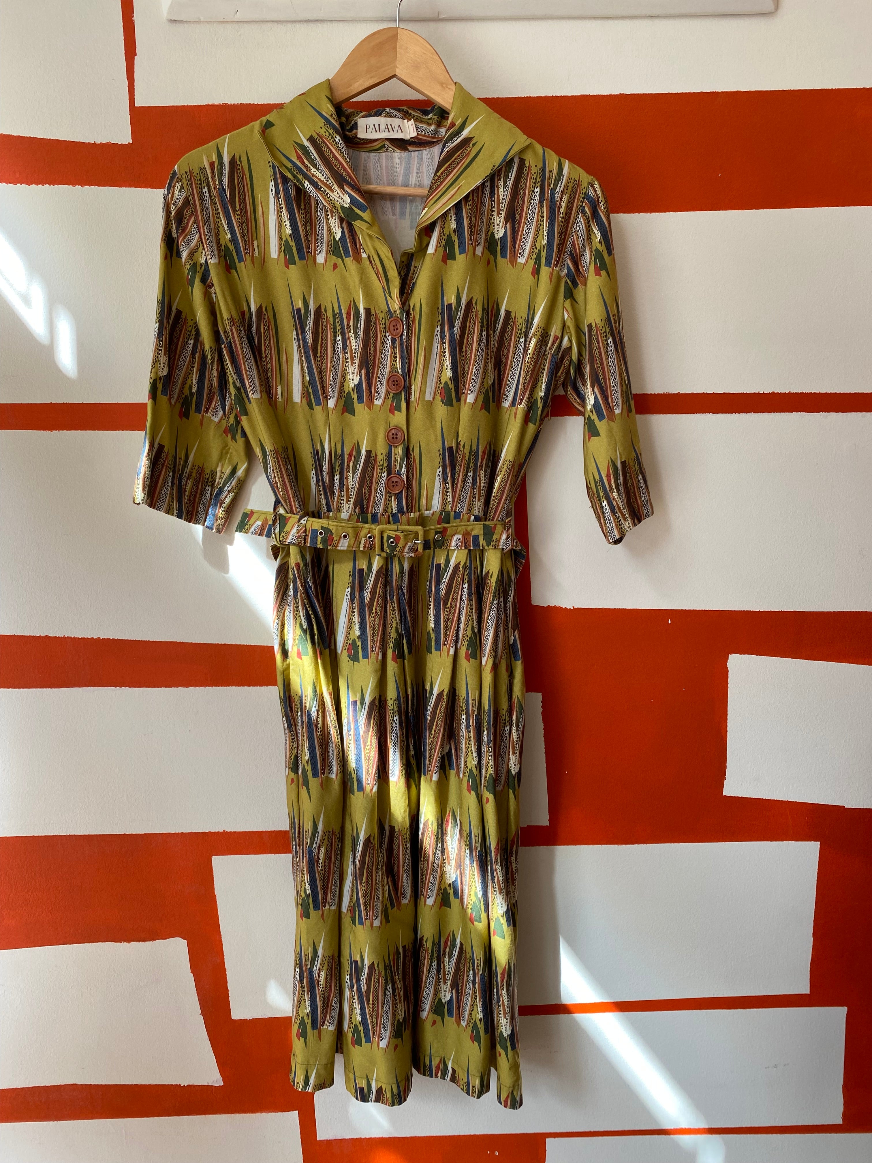 PRE LOVED - Ida - Mustard Mid-Century Feather Dress