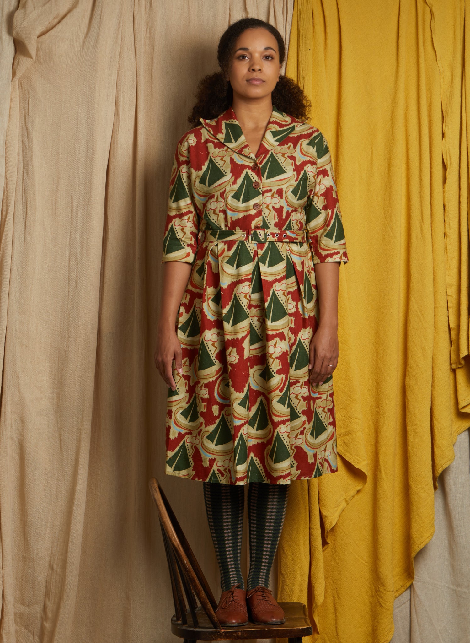 Ida - Burgundy Sailing Boats Dress