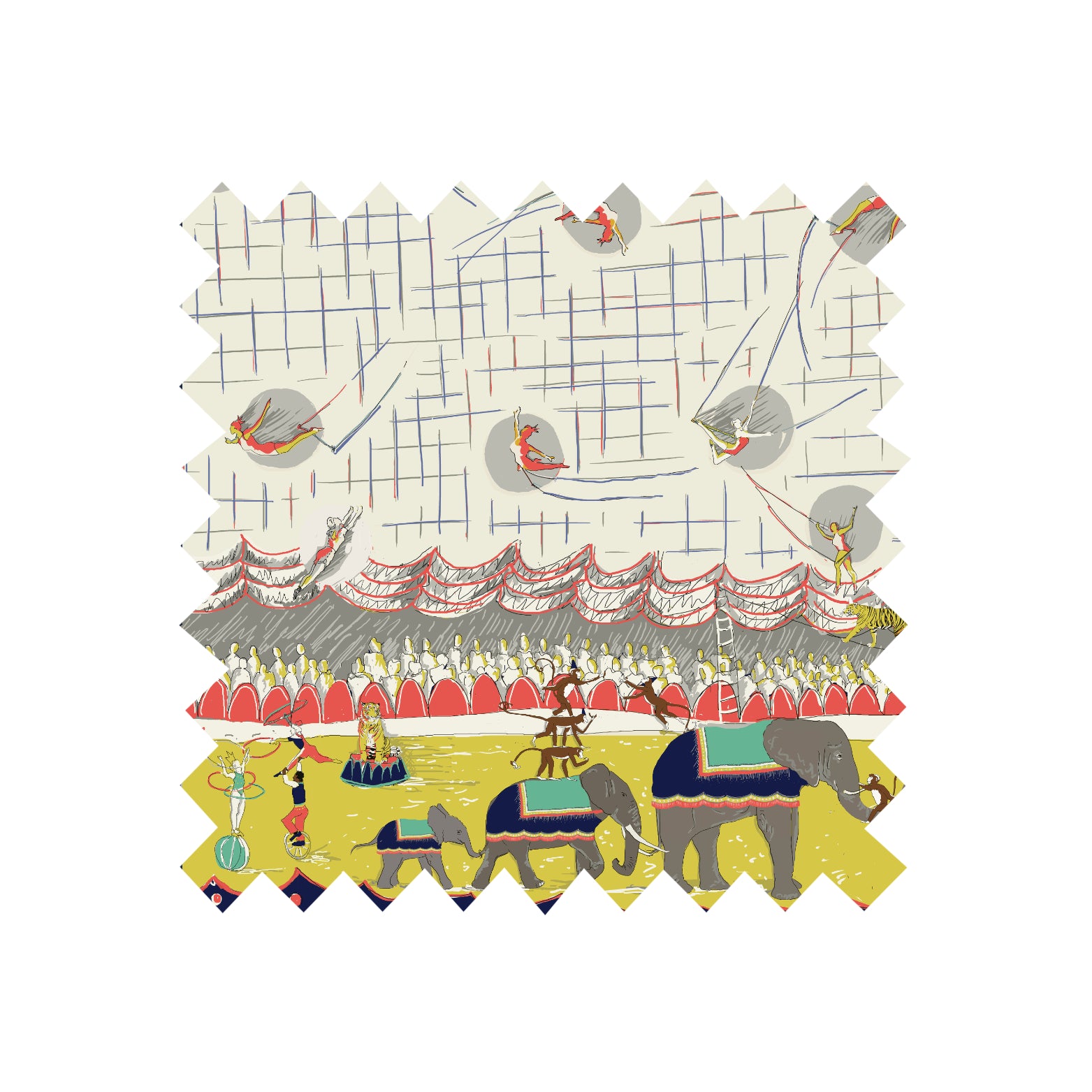 Remnant - 82x148cm - Ivory Circus Parade - Cotton/Linen Blend