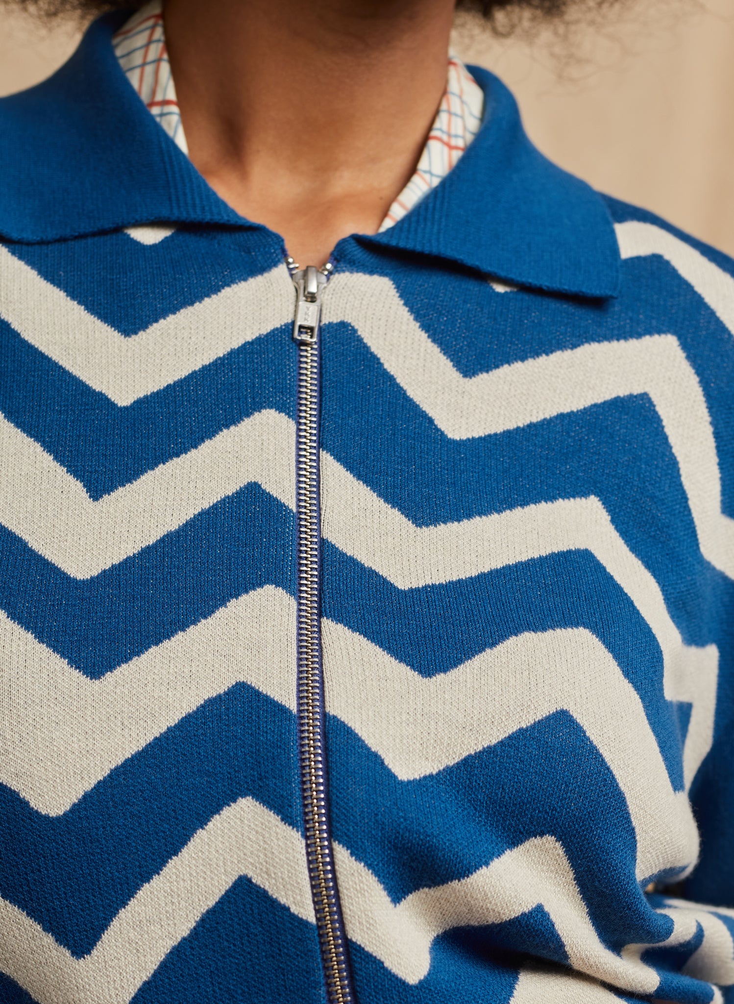 Kate Zip Up - Blue Spots and Zig Zag