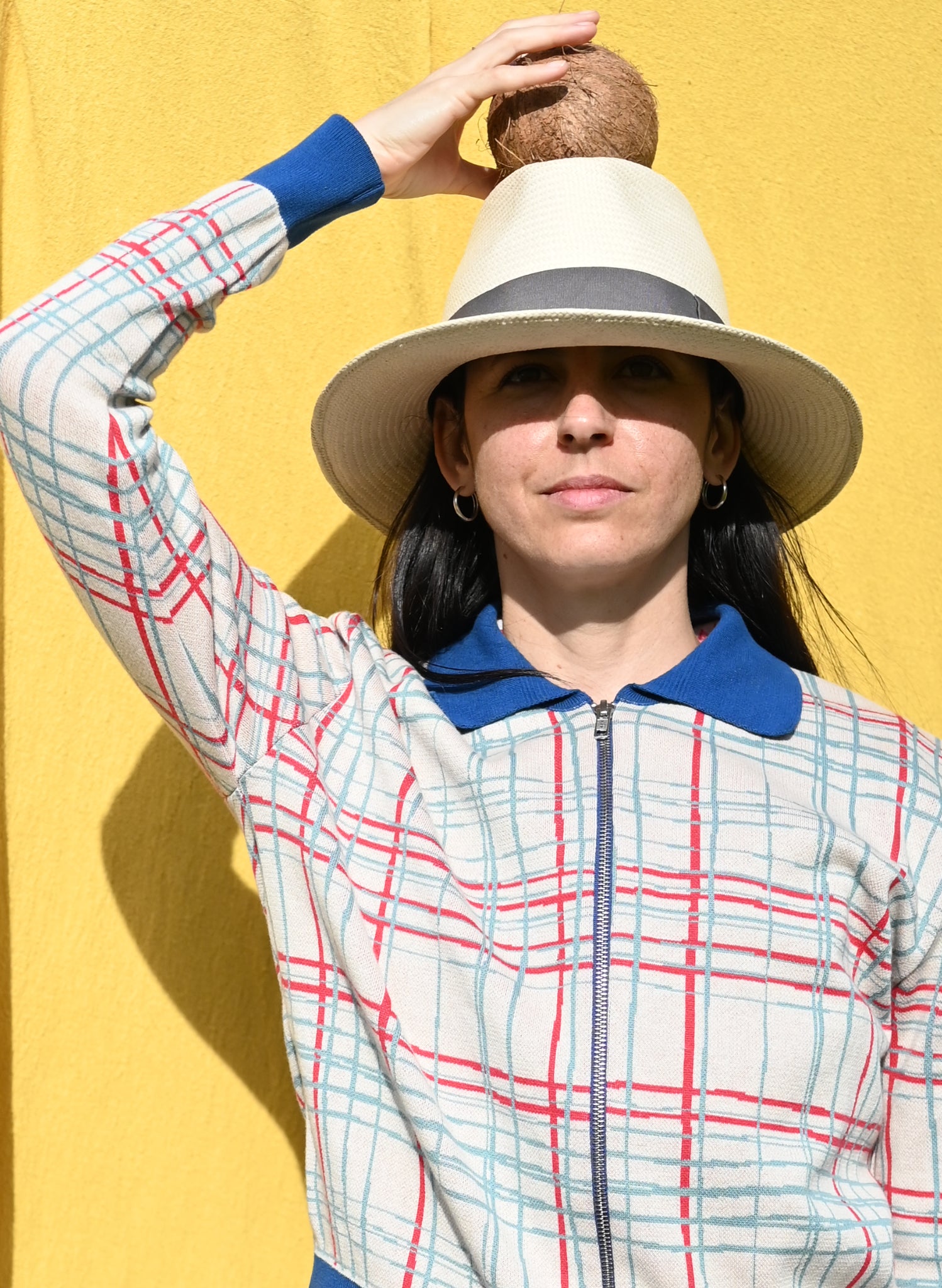 Kate Zip Up - Cream Folk Check