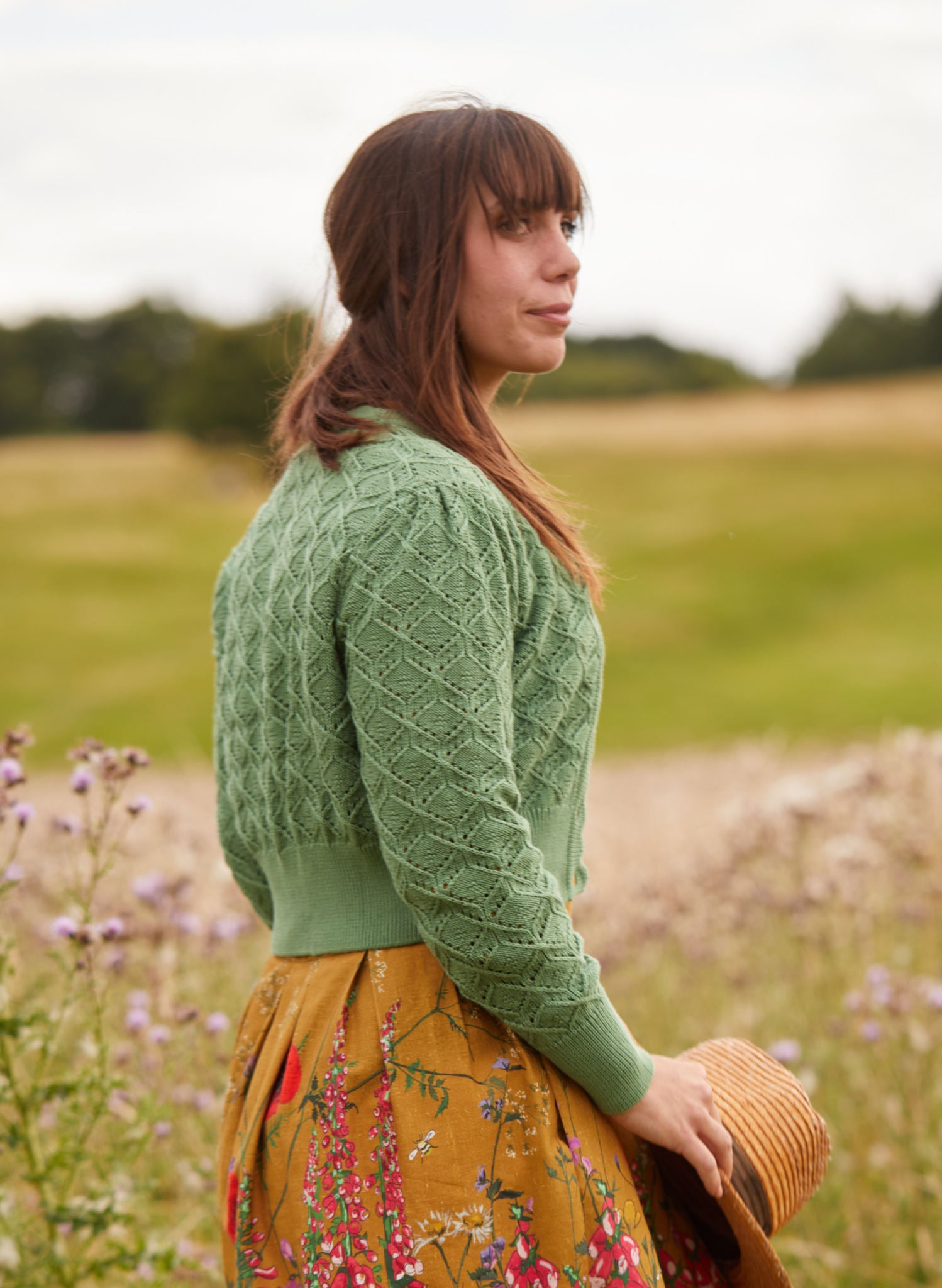 Leah - Green Basket Knitted Cardigan