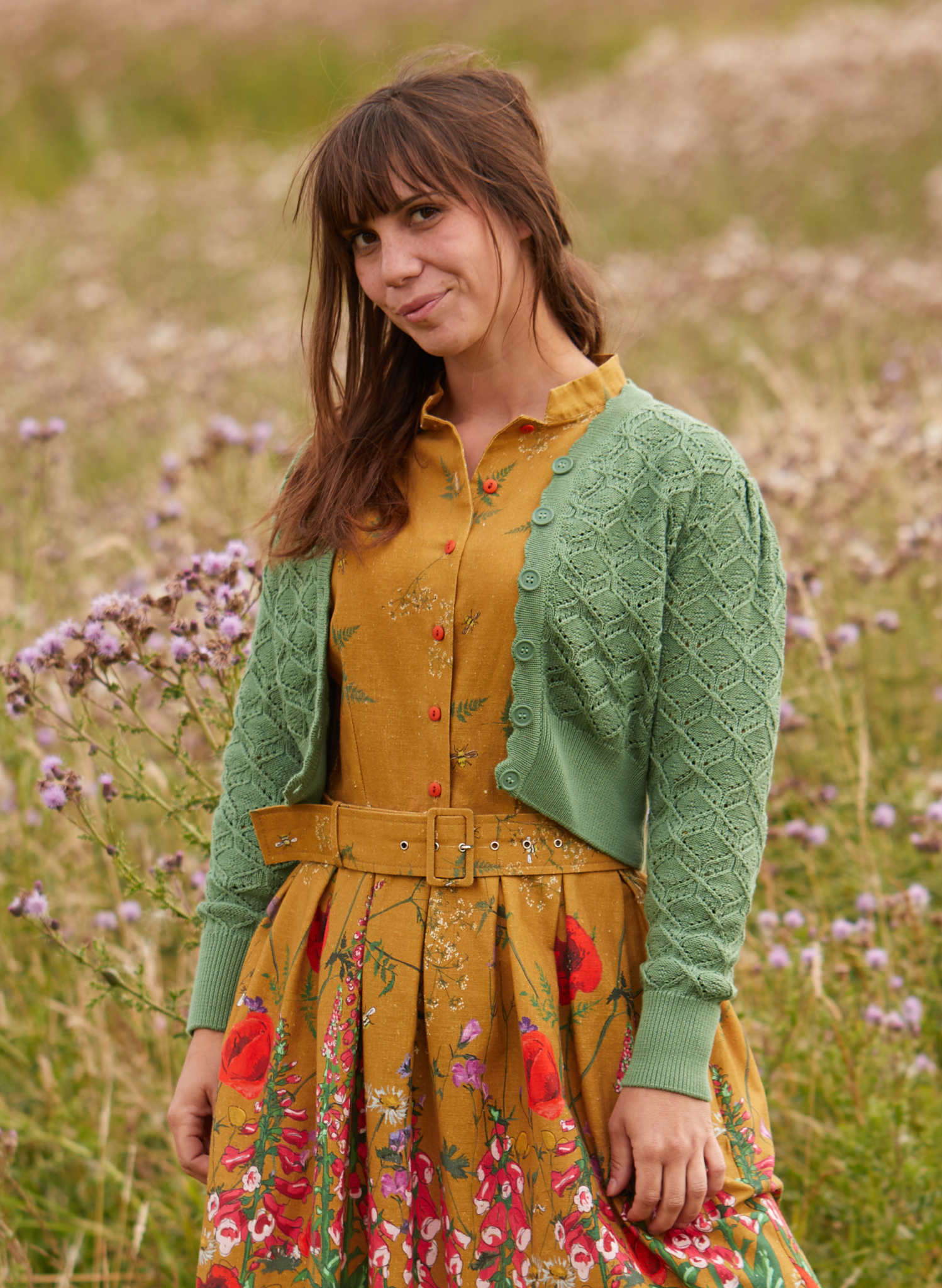Archive Sale - Size S - Leah - Green Basket Knitted Cardigan