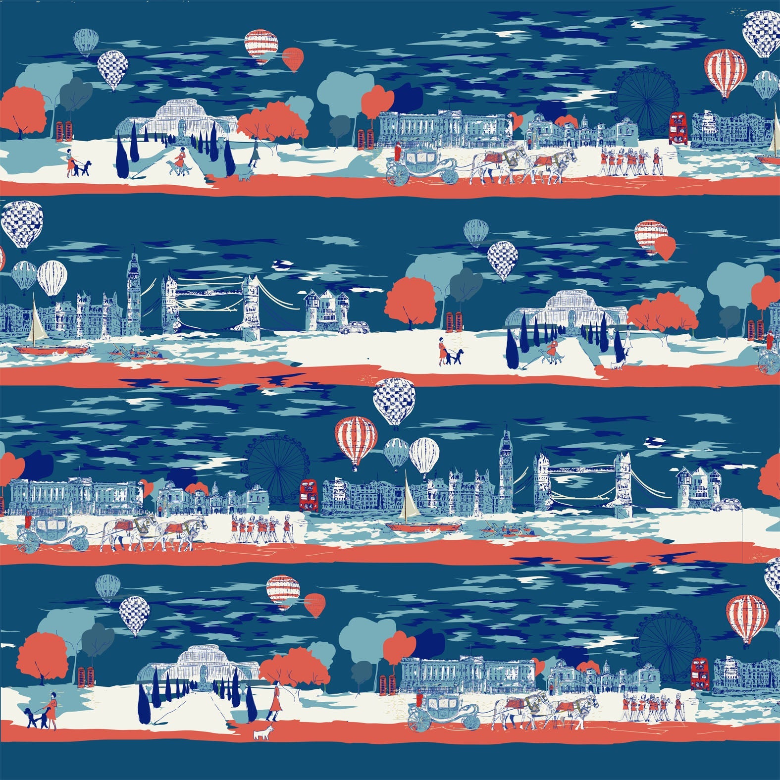 Remnant 130 x 165cm London Rows Blue  fabric - TENCEL
