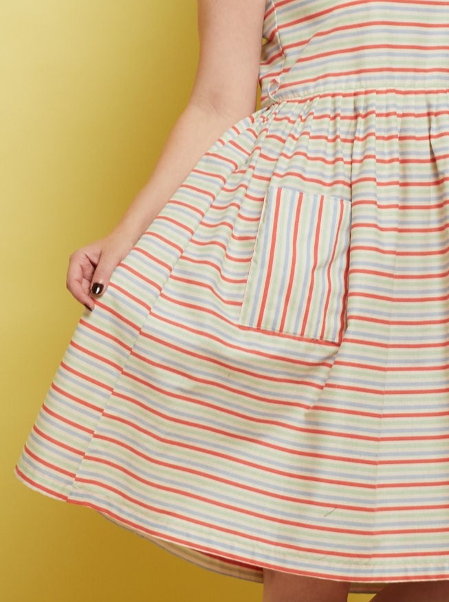 Sleeveless Seaside Striped Cotton Dress | Made in the UK