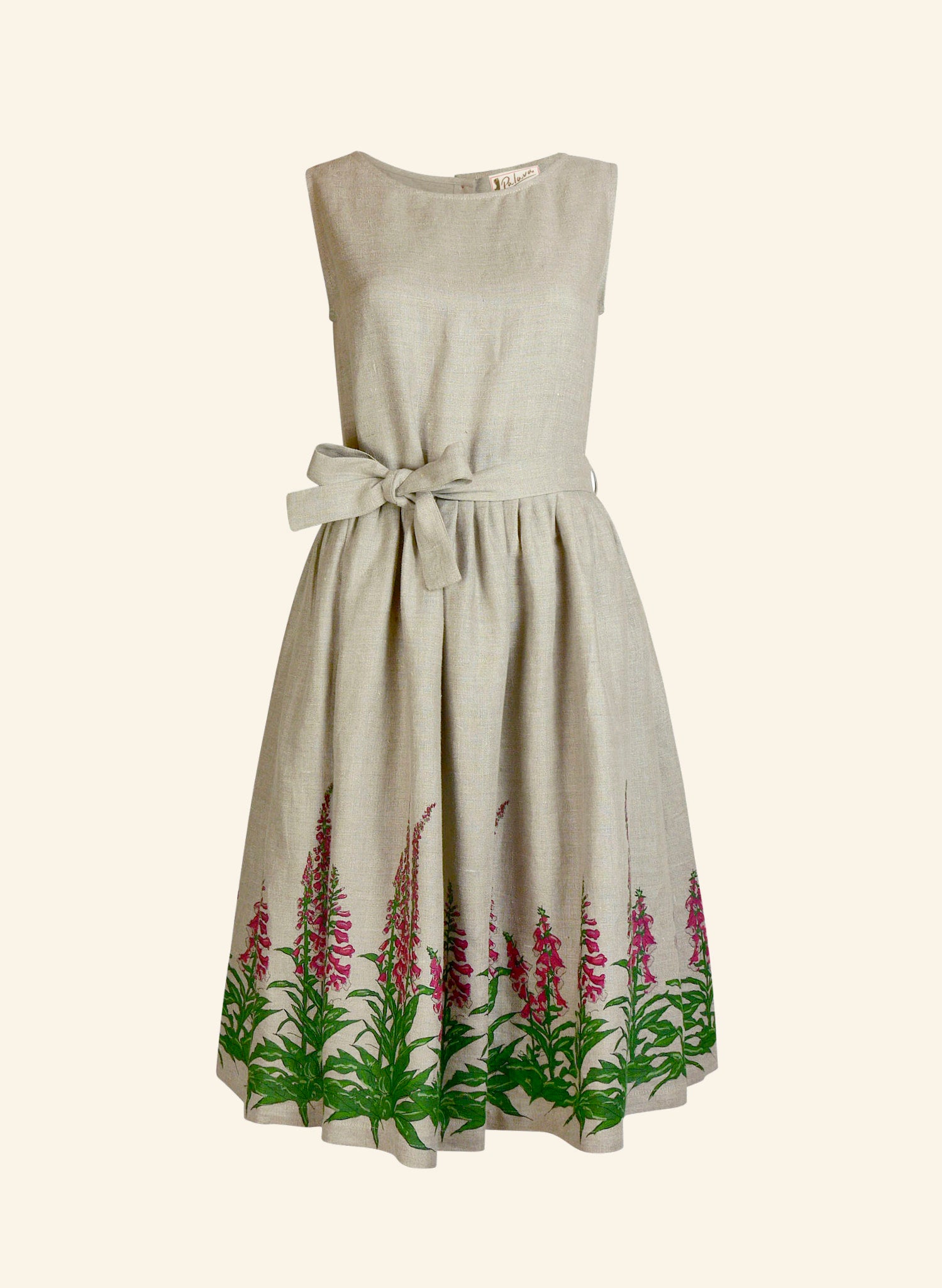 Natural Foxgloves Tie-Waist Dress | 100% Linen | Made in UK