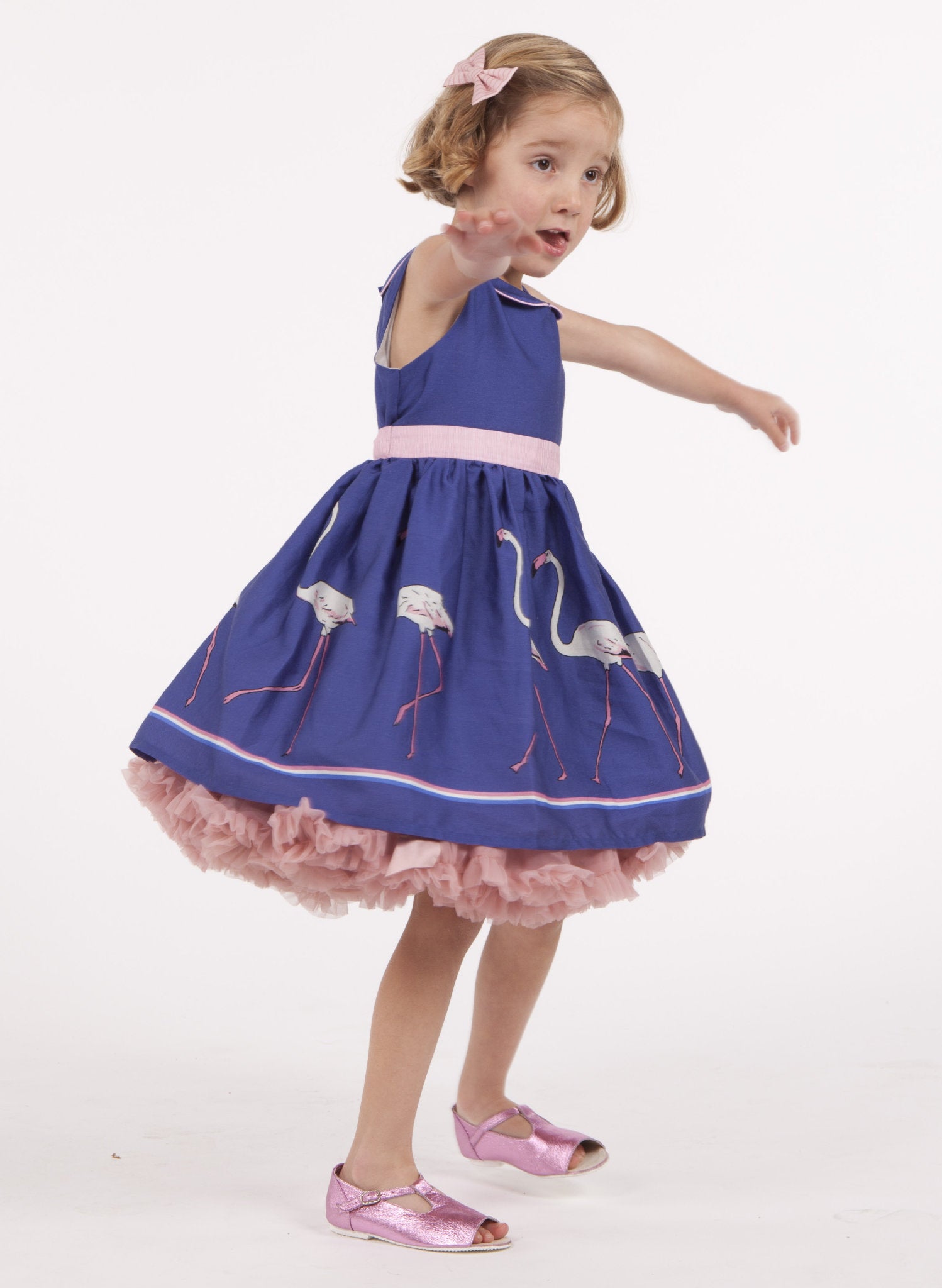 Millie Children's Dress - Blue Flamingo