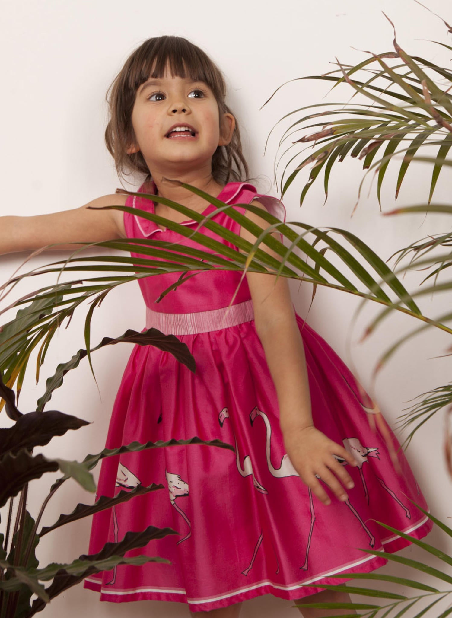 Millie Children's Dress - Raspberry Large Flamingo