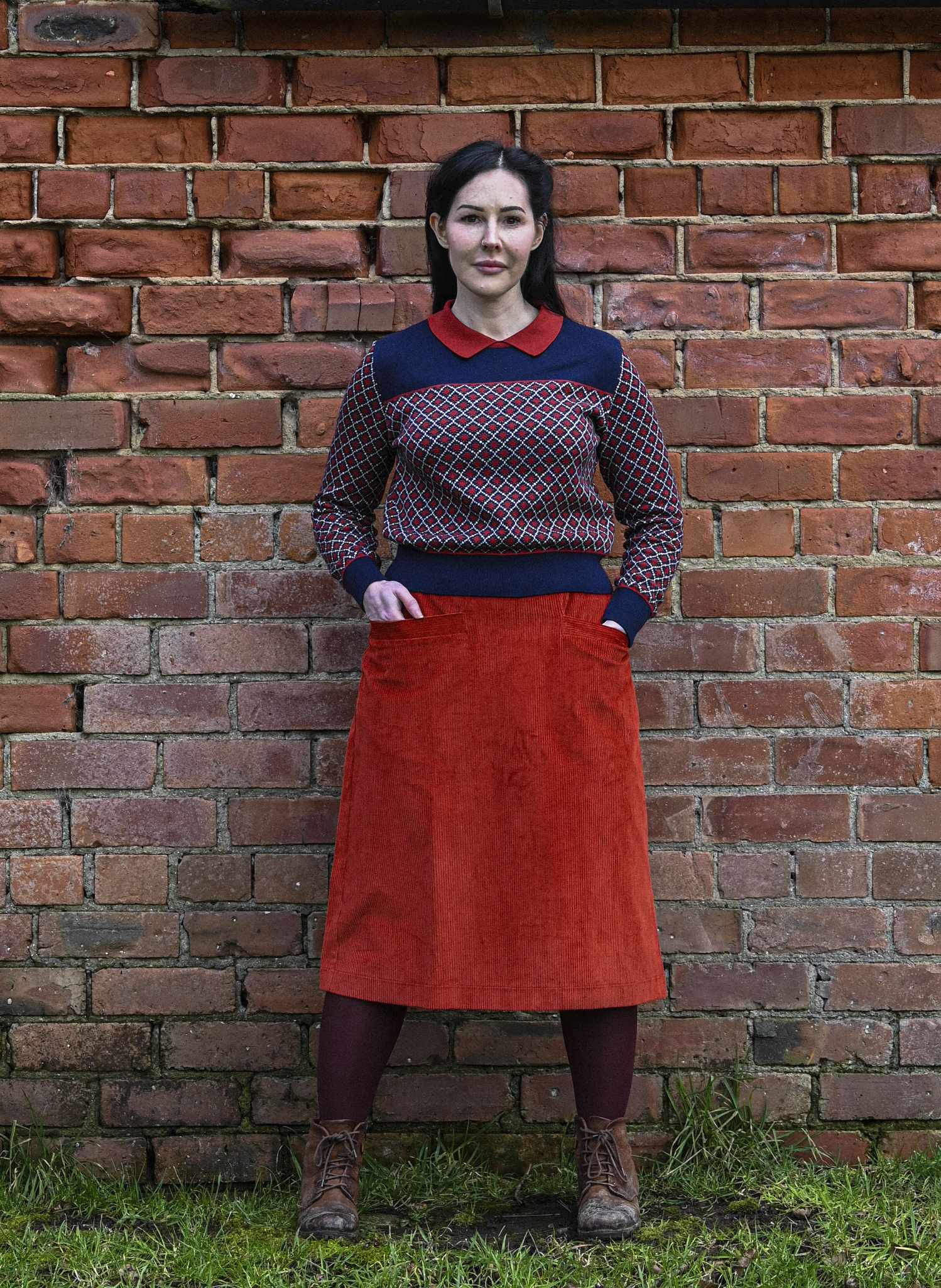 Cora - Rust Corduroy Skirt