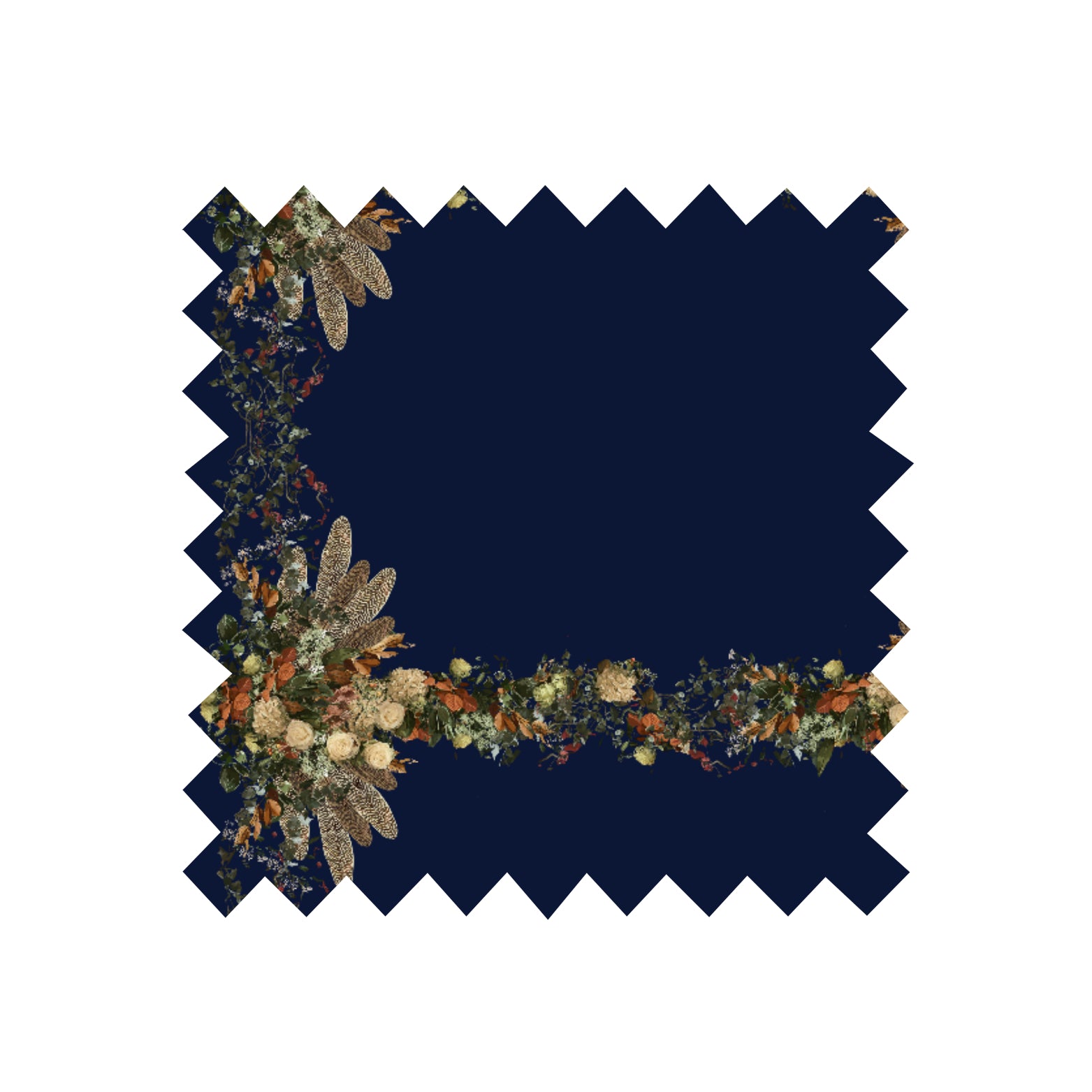 Remnant - 108x130cm - Navy Floral and Feather - Twill