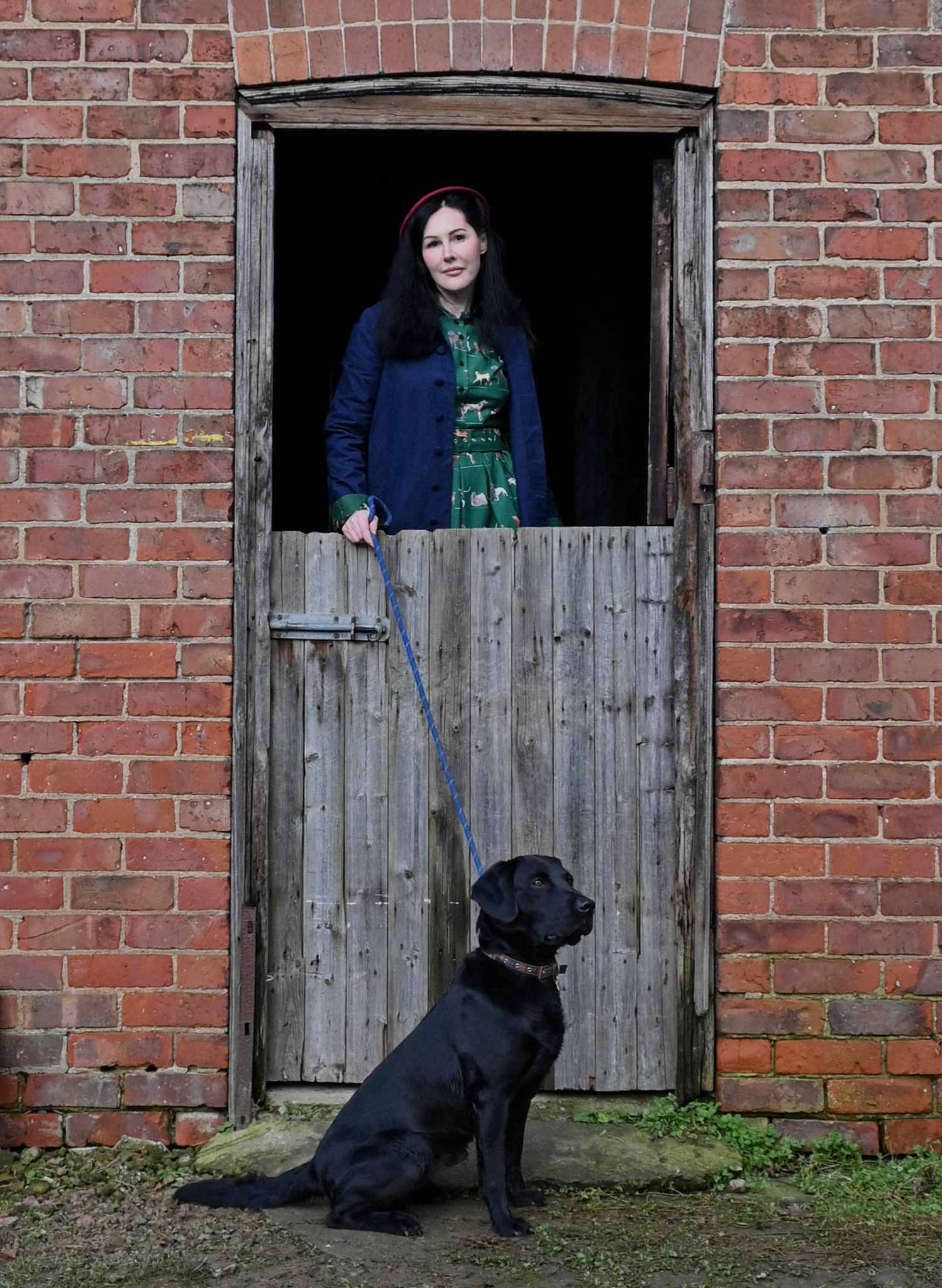 Heritage - Navy Trench Coat - Green Porcelain Dogs Lining